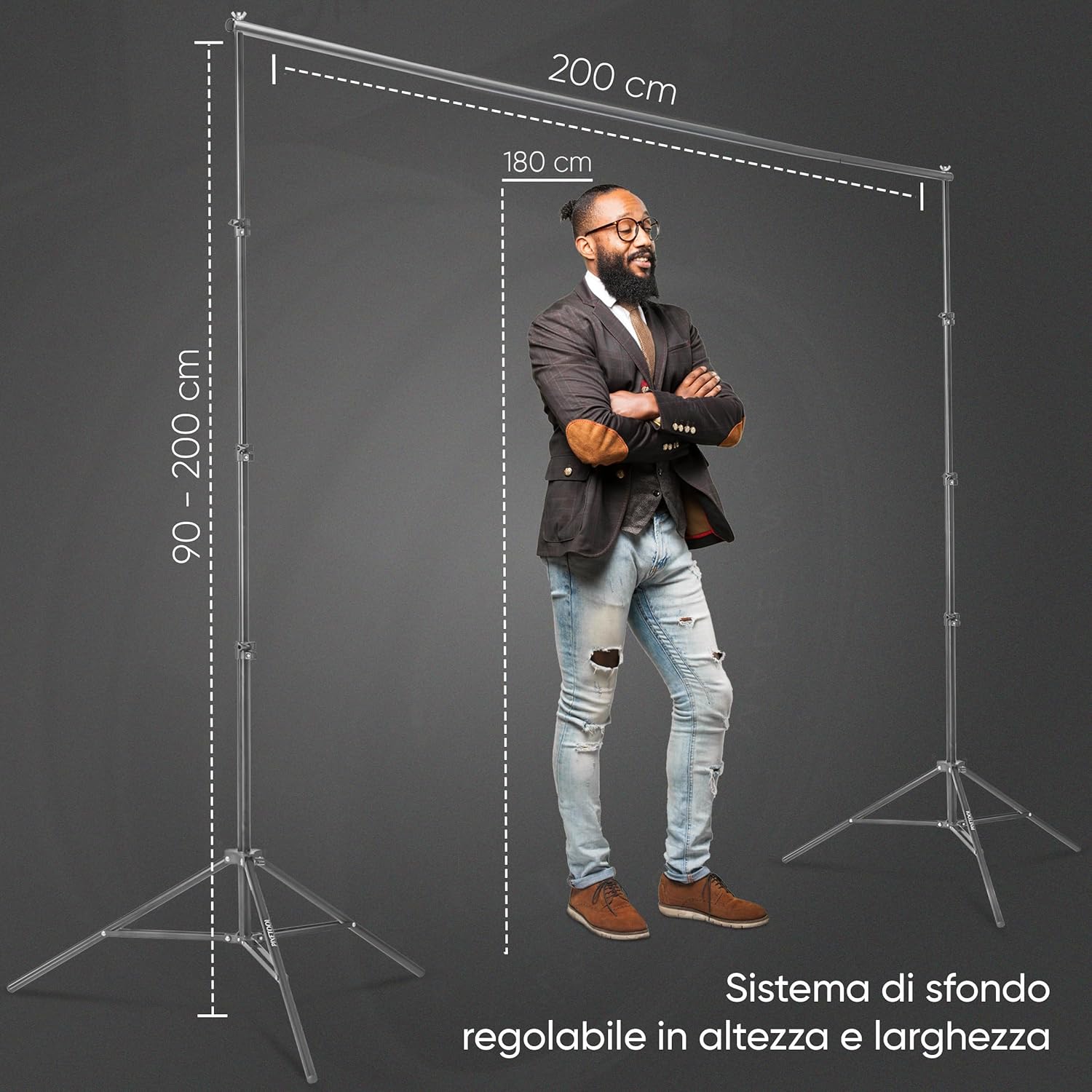 Green Screen 1.8x2.8m con Supporto 2x2m - immagine 4
