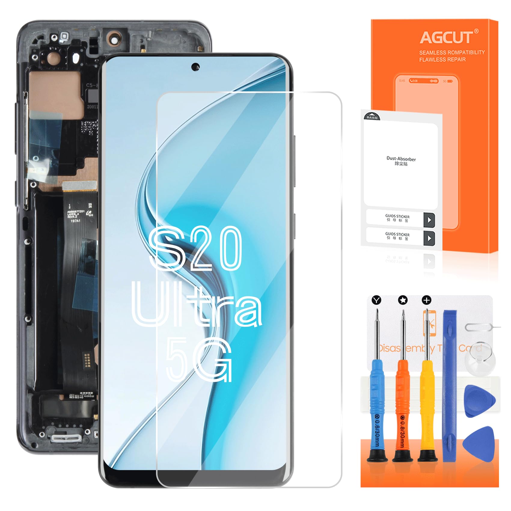 AGCUT Schermo LCD OLED per Samsung S20 Ultra 5G, Nero