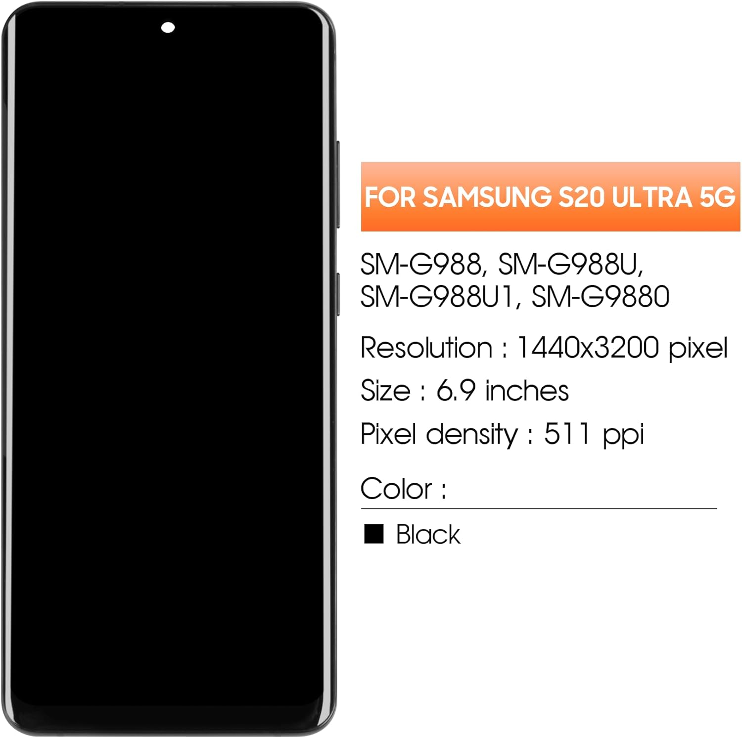 AGCUT Schermo LCD OLED per Samsung S20 Ultra 5G, Nero - immagine 2