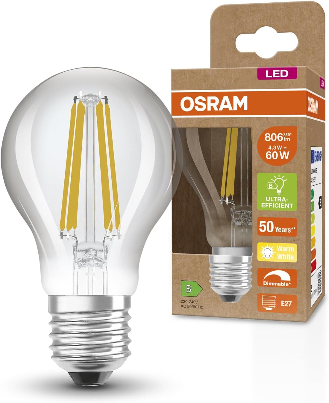 Osram SUPERSTAR+ CLASSIC A FIL 60 E27 LED Dimmabile
