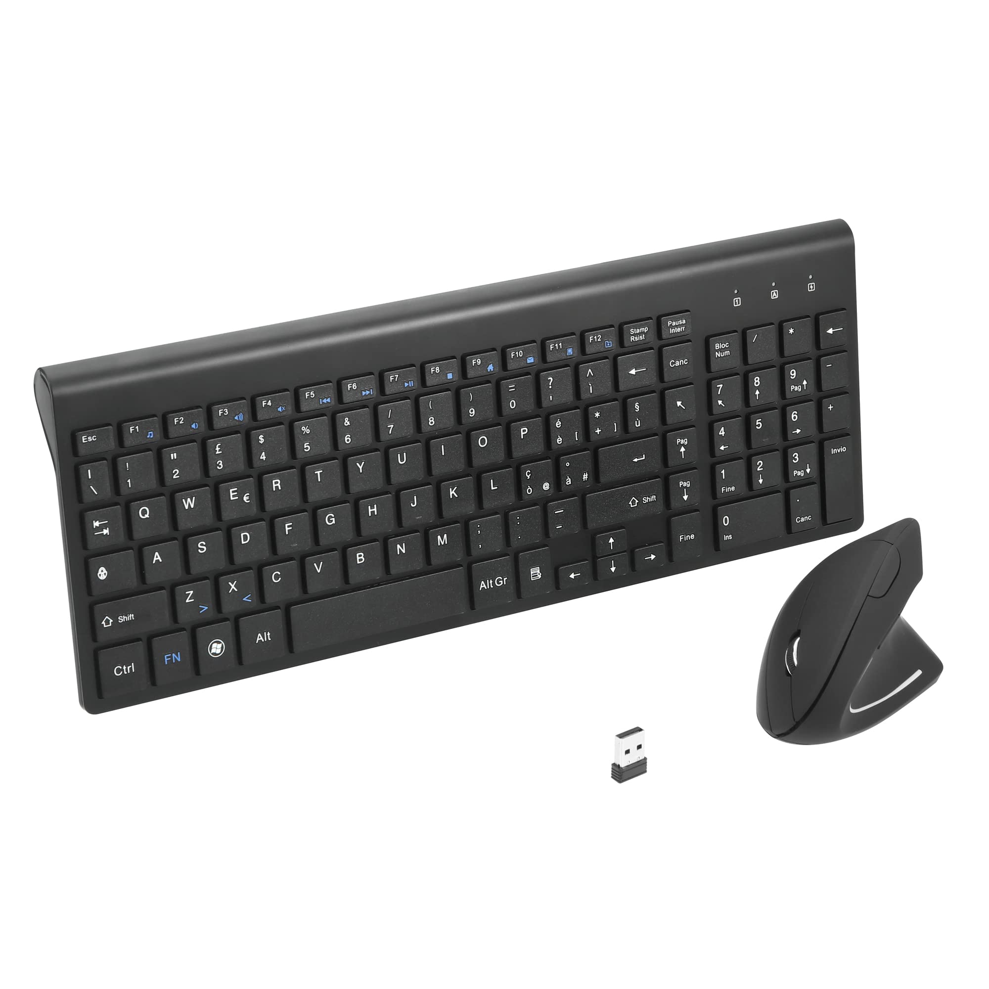 Combinazione Mouse e Tastiera Ergonomici Wireless 2.4GHz
