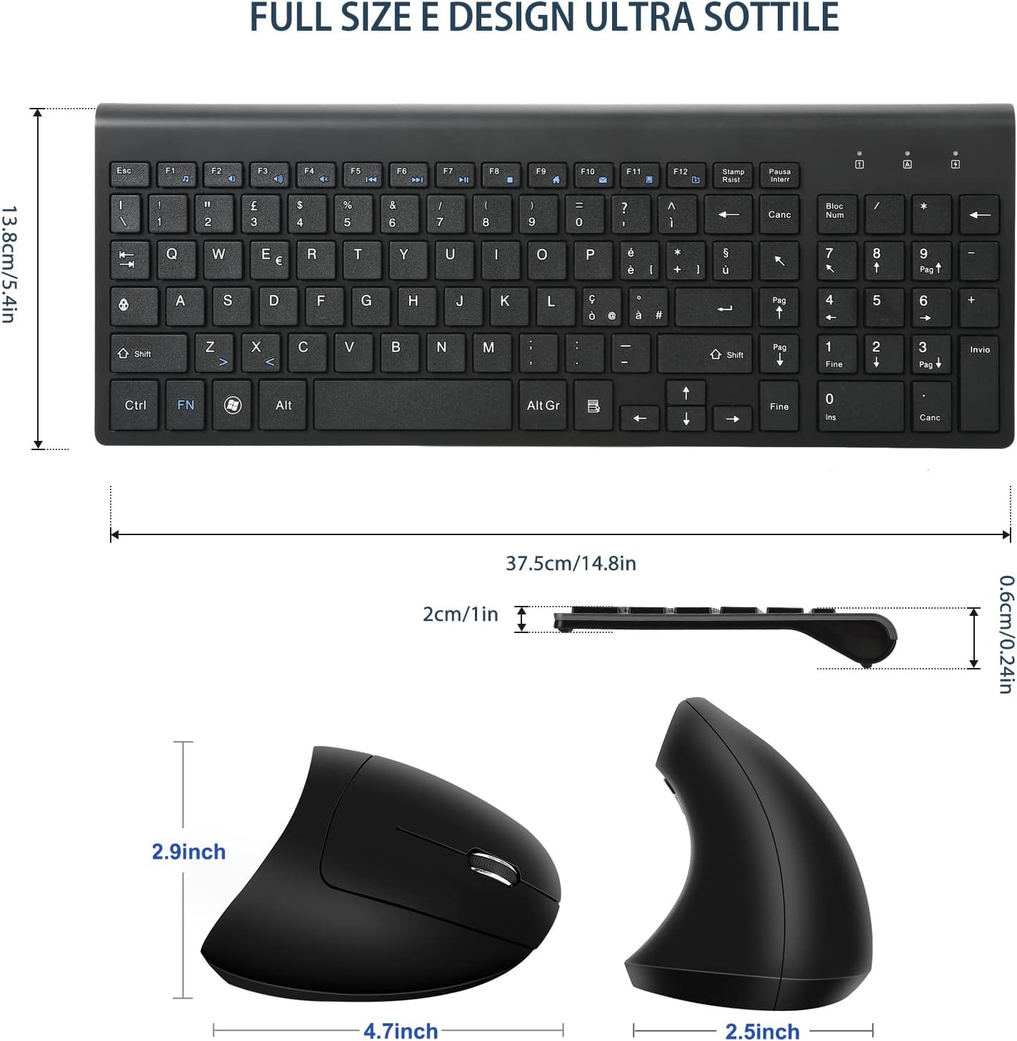 Combinazione Mouse e Tastiera Ergonomici Wireless 2.4GHz - immagine 2