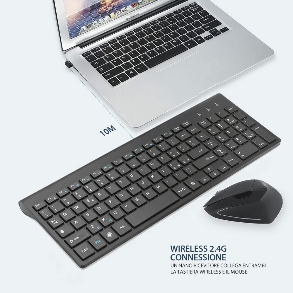 Combinazione Mouse e Tastiera Ergonomici Wireless 2.4GHz - immagine 4