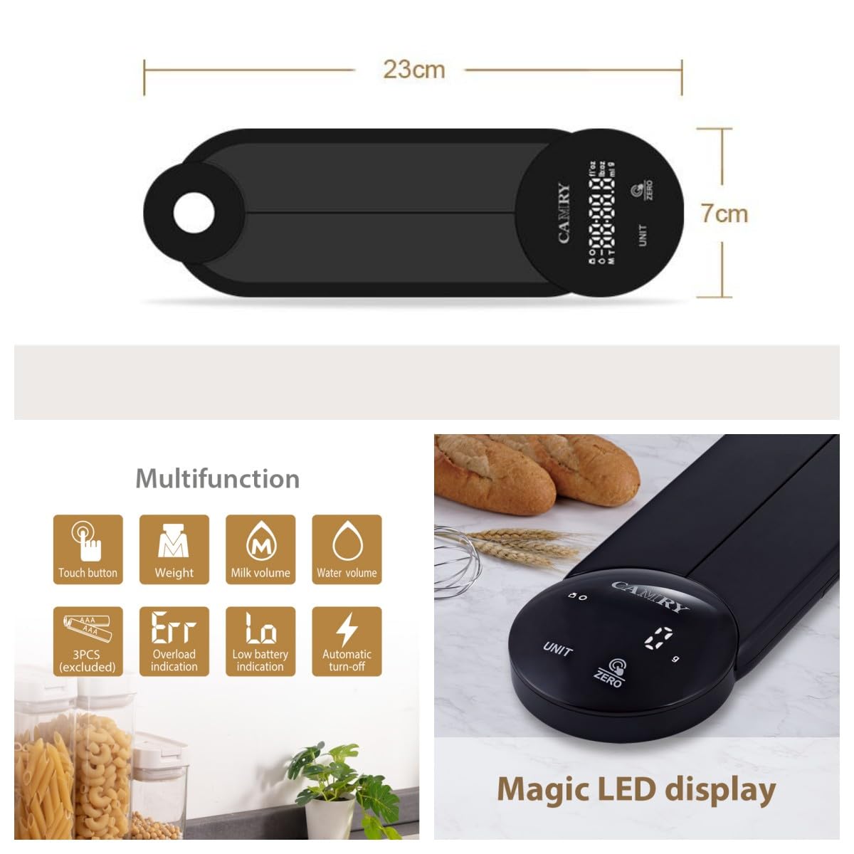 Camry Bilancia da Cucina Digitale Pieghevole 5kg, Nero - immagine 4