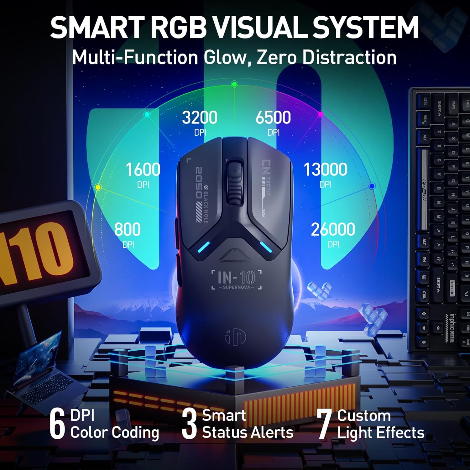 Inphic IN10P - Mouse Gaming Wireless Superleggero 26.000 DPI - immagine 6