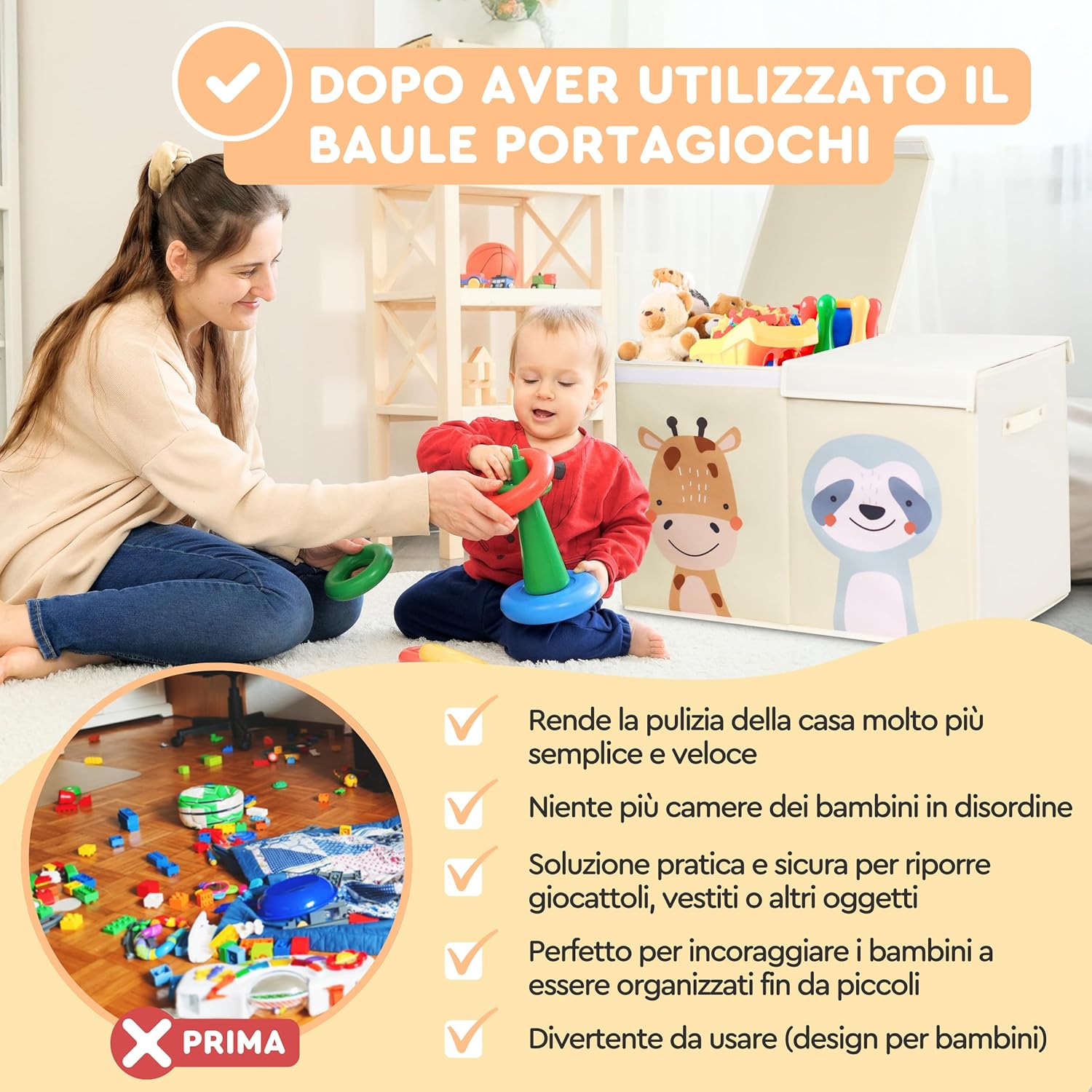 Scatola Porta Giochi Pieghevole 78 Litri, Beige - immagine 2