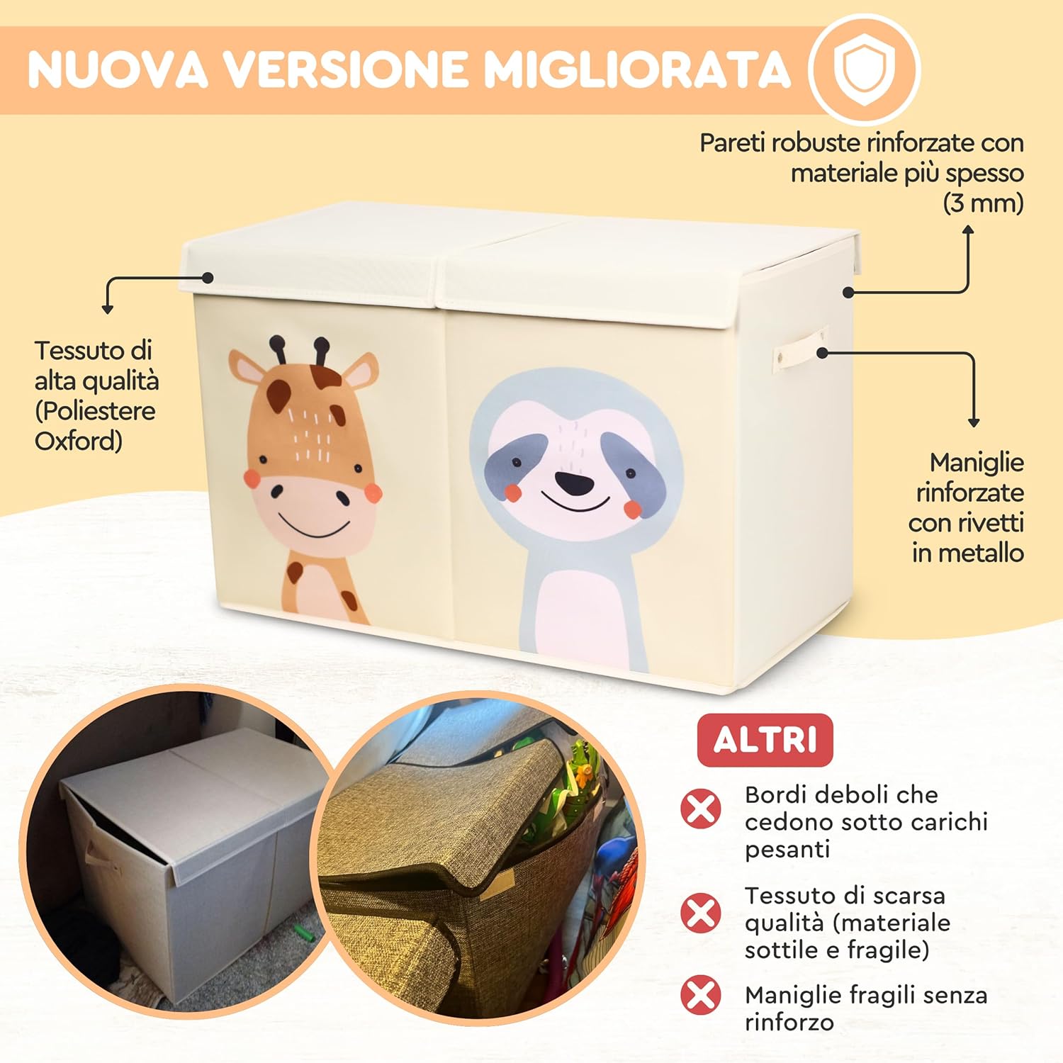 Scatola Porta Giochi Pieghevole 78 Litri, Beige - immagine 3