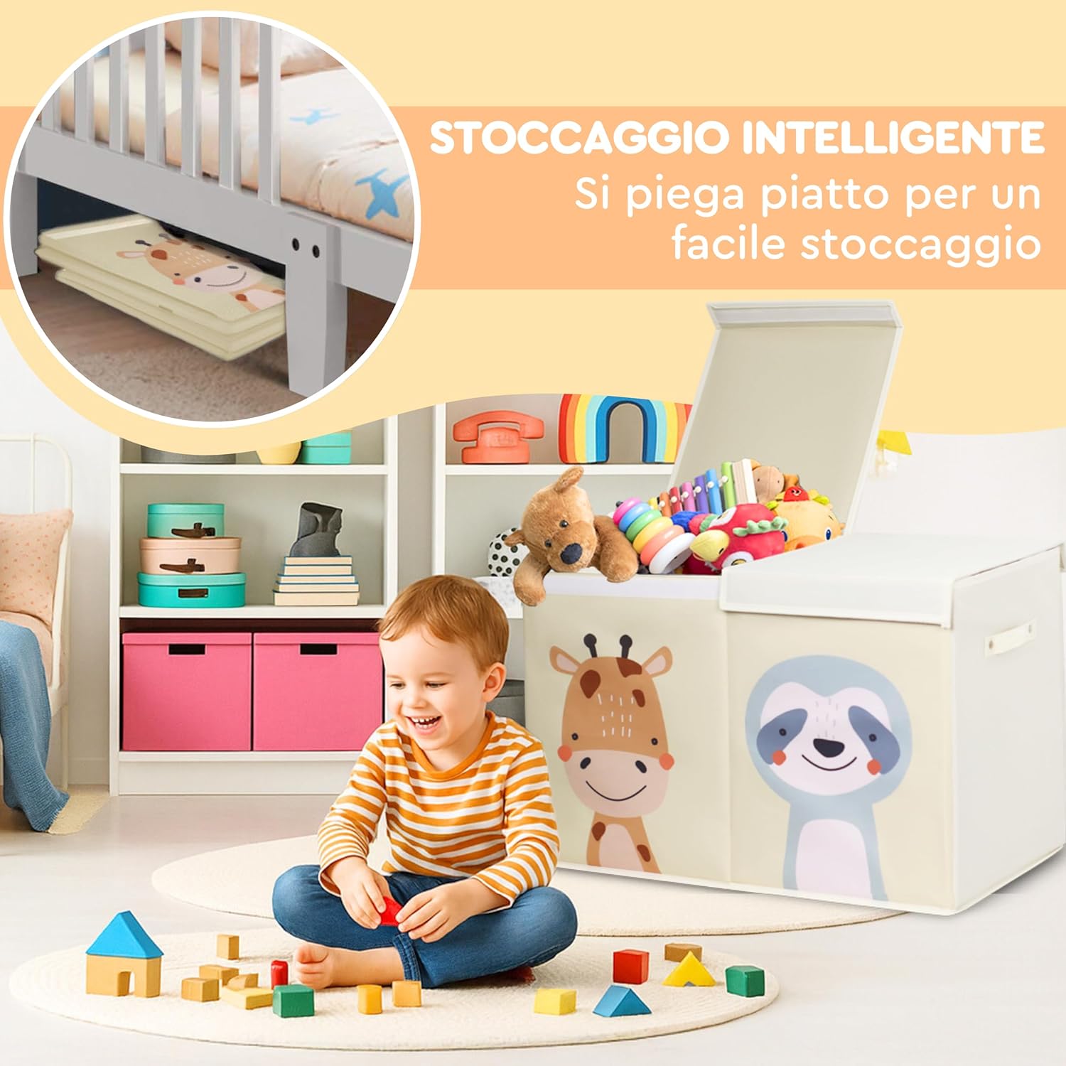 Scatola Porta Giochi Pieghevole 78 Litri, Beige - immagine 4