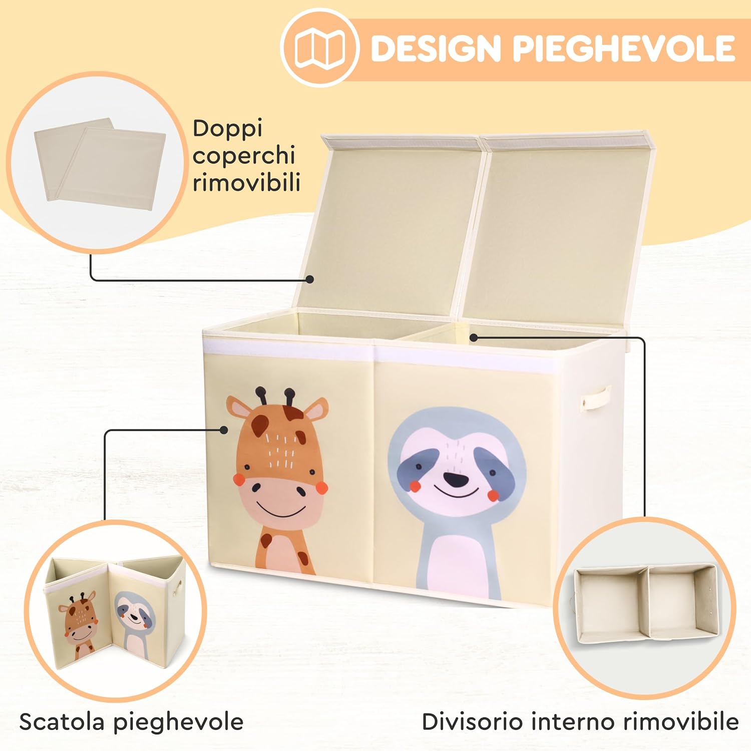Scatola Porta Giochi Pieghevole 78 Litri, Beige - immagine 5