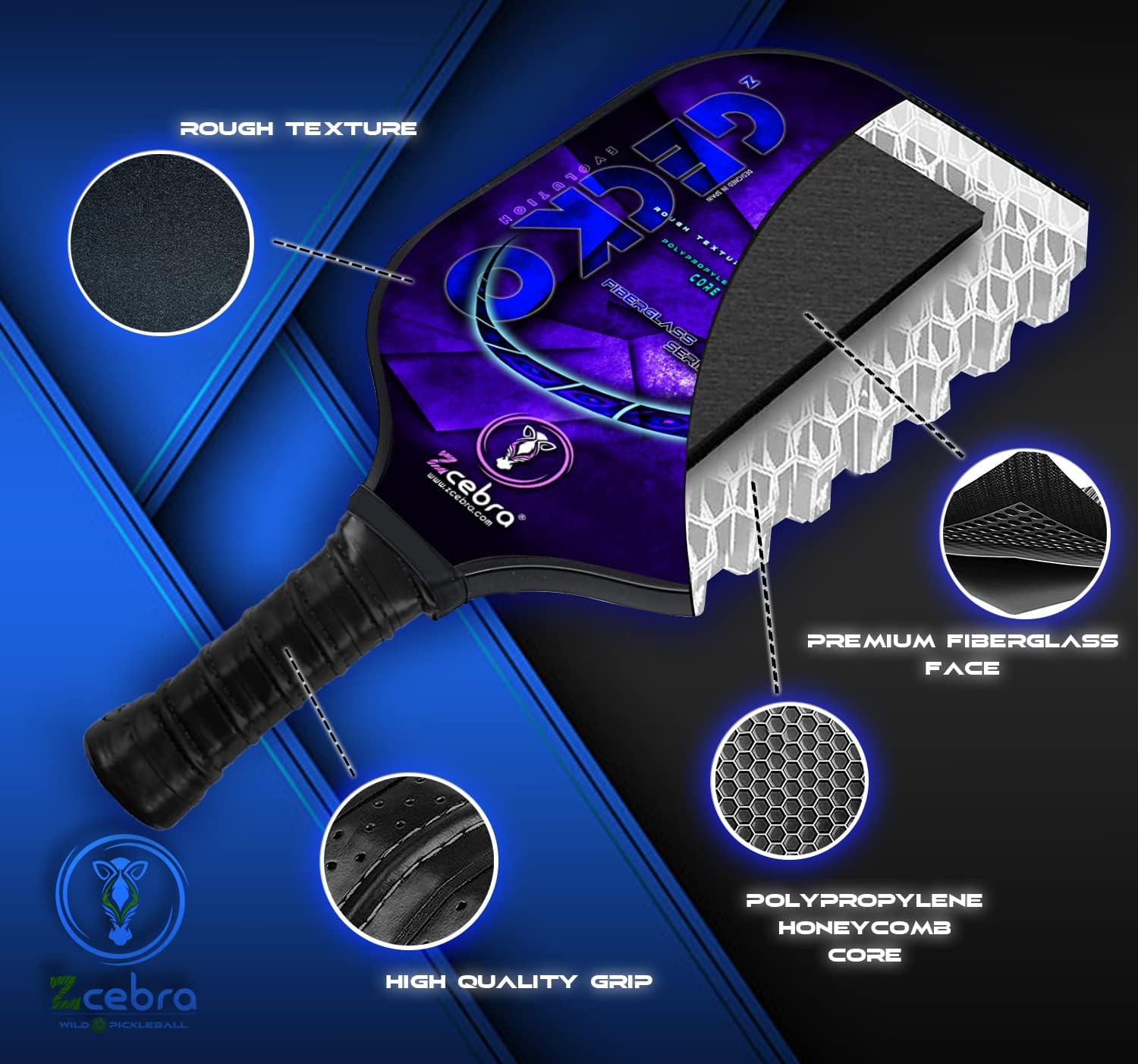 Zcebra Racchetta da Pickleball Composite ZGECKO - immagine 7