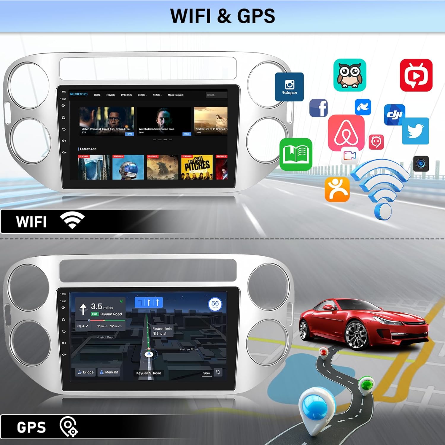 Autoradio Android 11 Doppio Din per VW Tiguan 2010-2015 - immagine 5