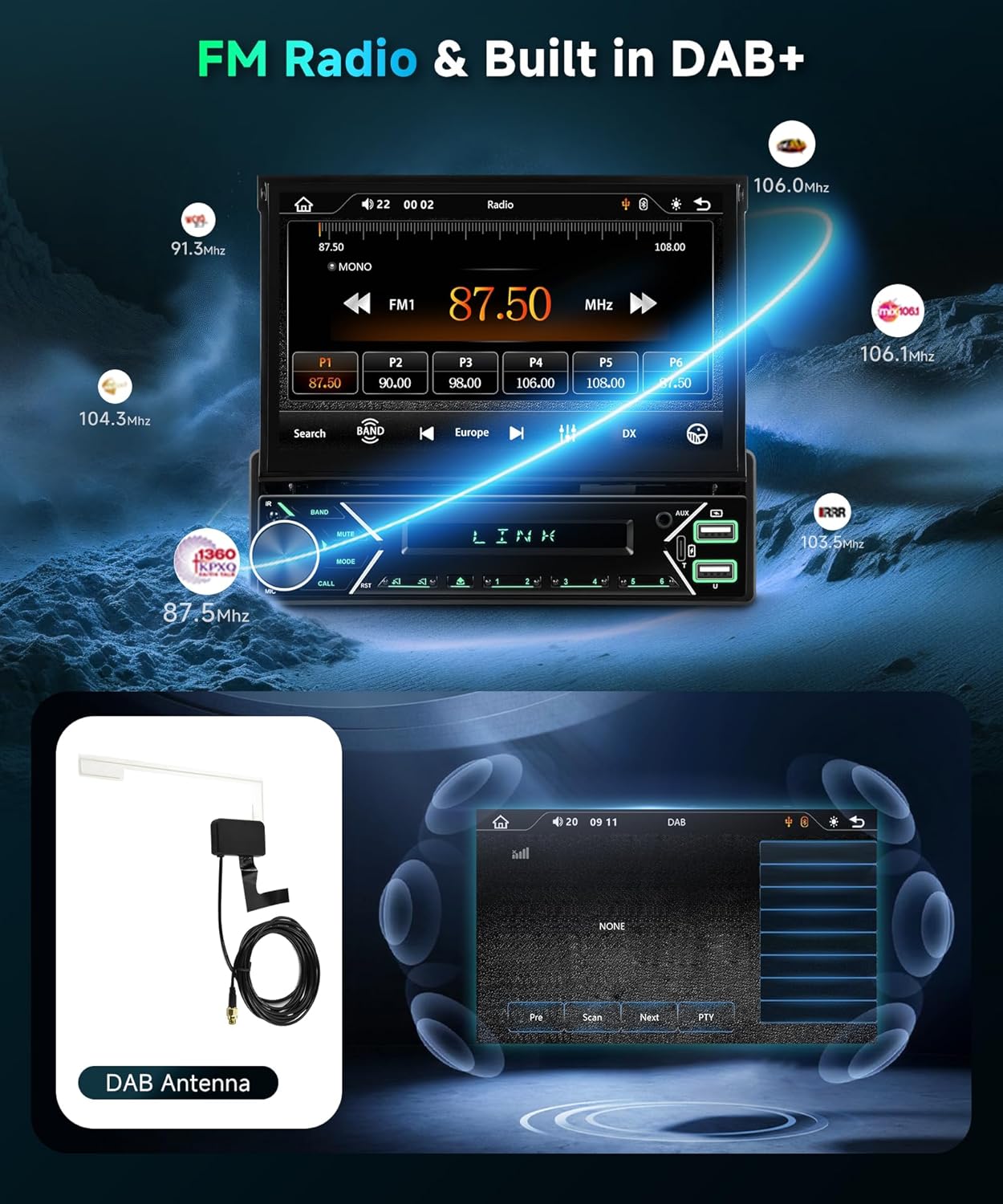 Autoradio 1 DIN DAB Wireless CarPlay Android Auto - immagine 2