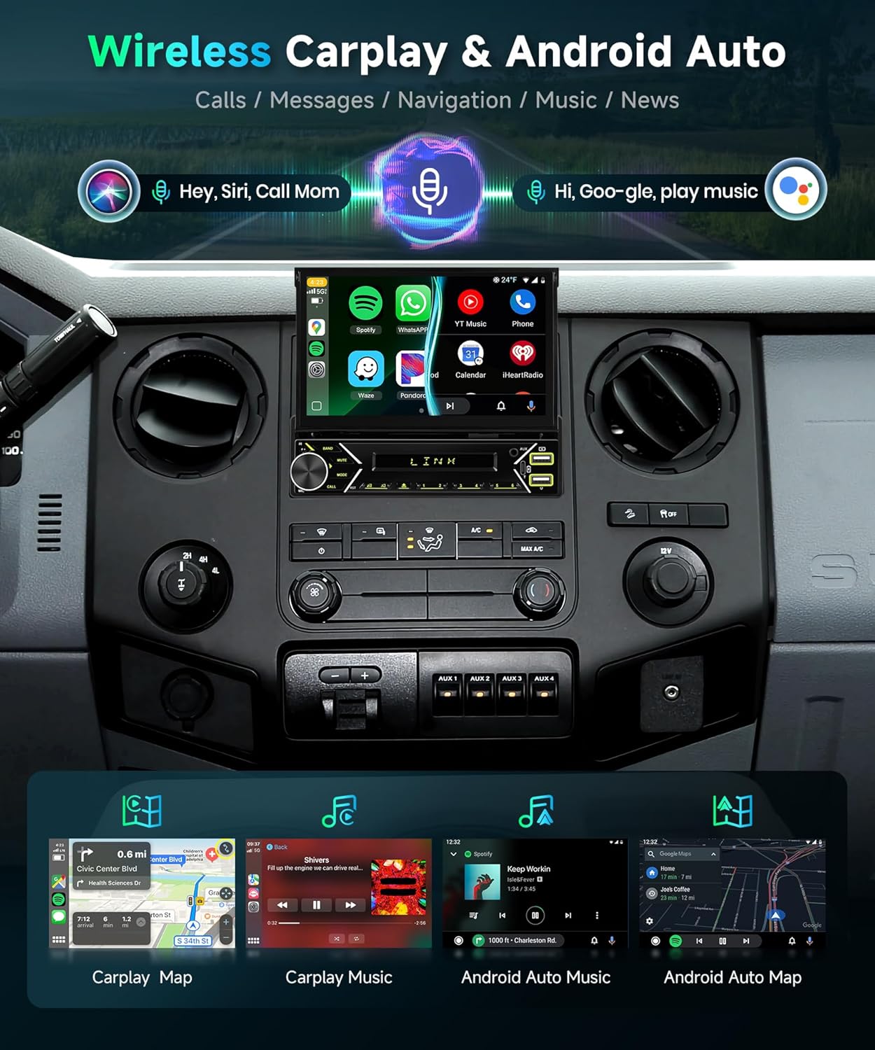 Autoradio 1 DIN DAB Wireless CarPlay Android Auto - immagine 4