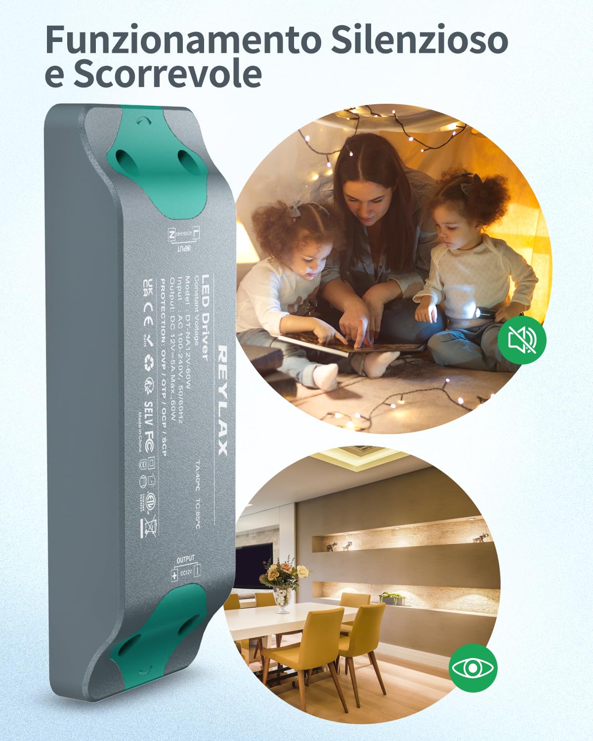 Reylax Trasformatore LED 12V 60W 5A Compatto - immagine 3