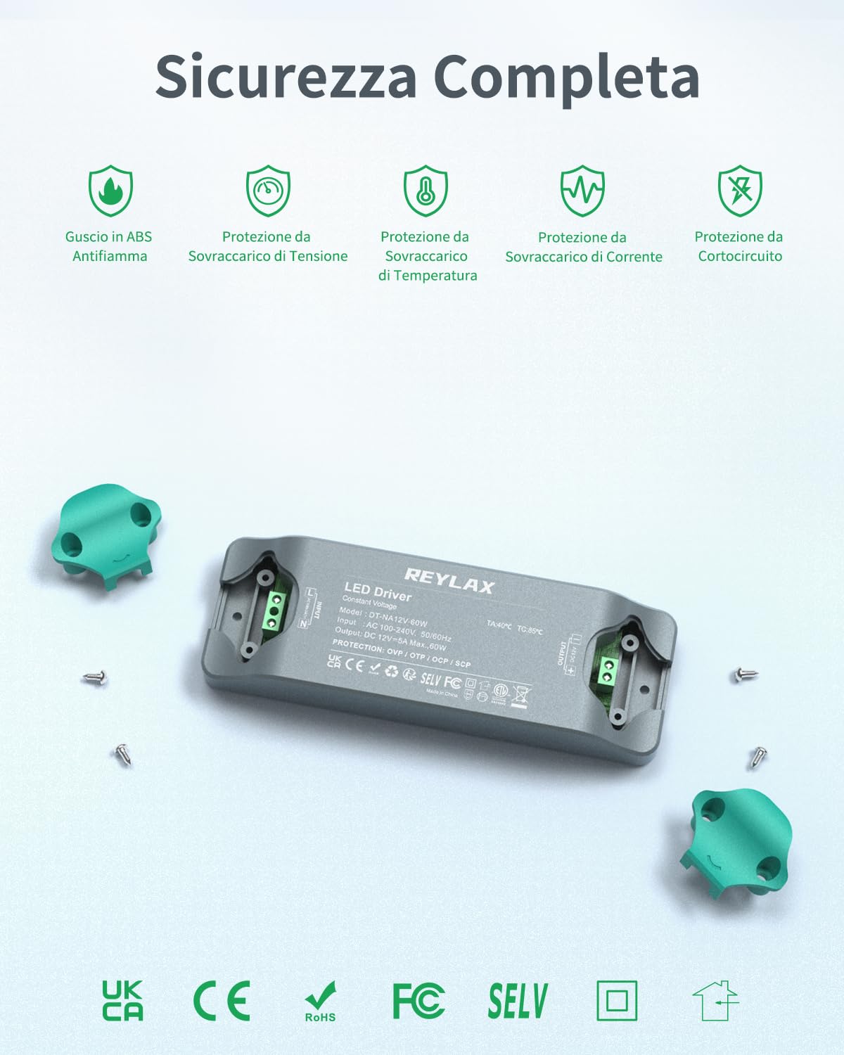 Reylax Trasformatore LED 12V 60W 5A Compatto - immagine 4