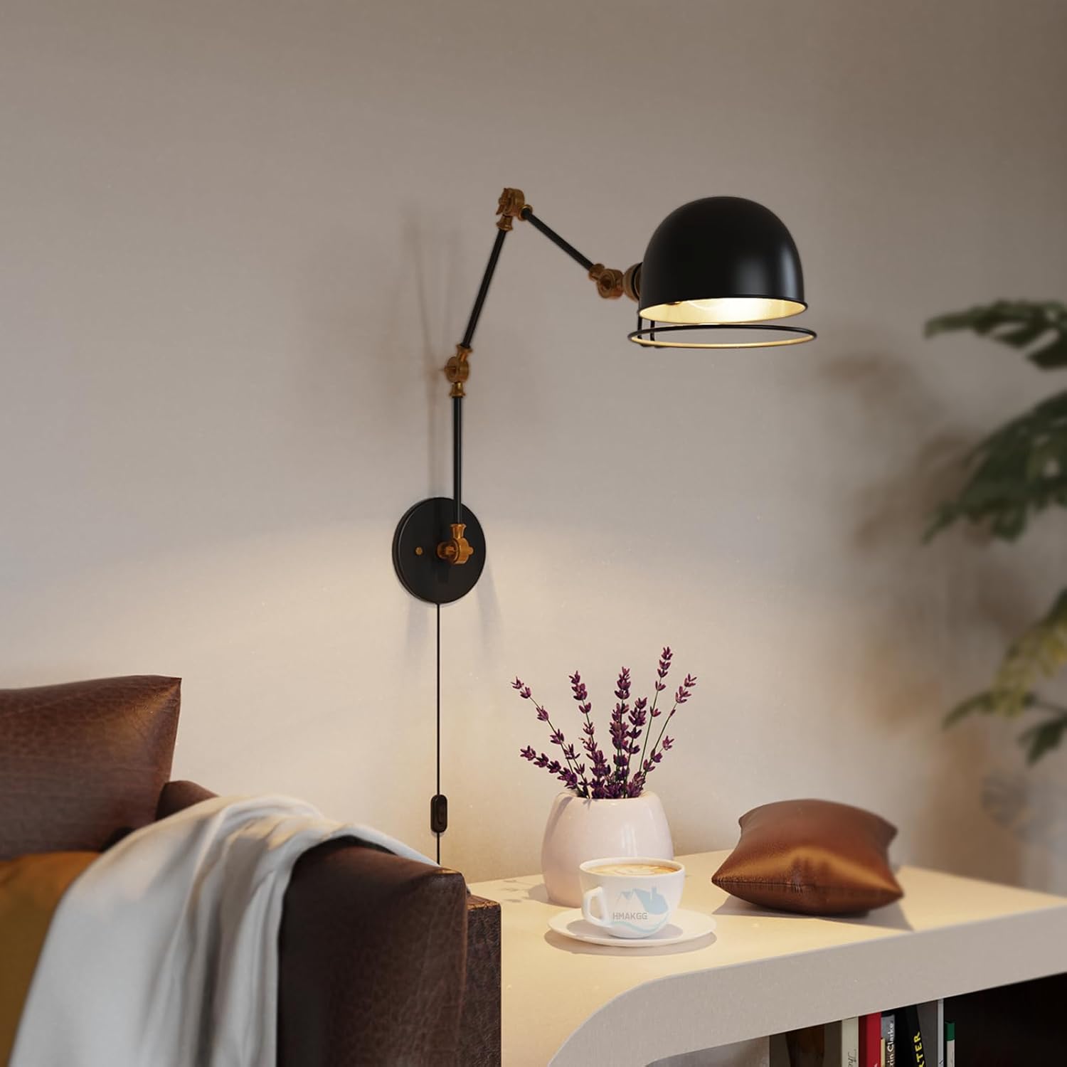 Lampade da Parete con Braccio E27 Vintage, Nera - immagine 2