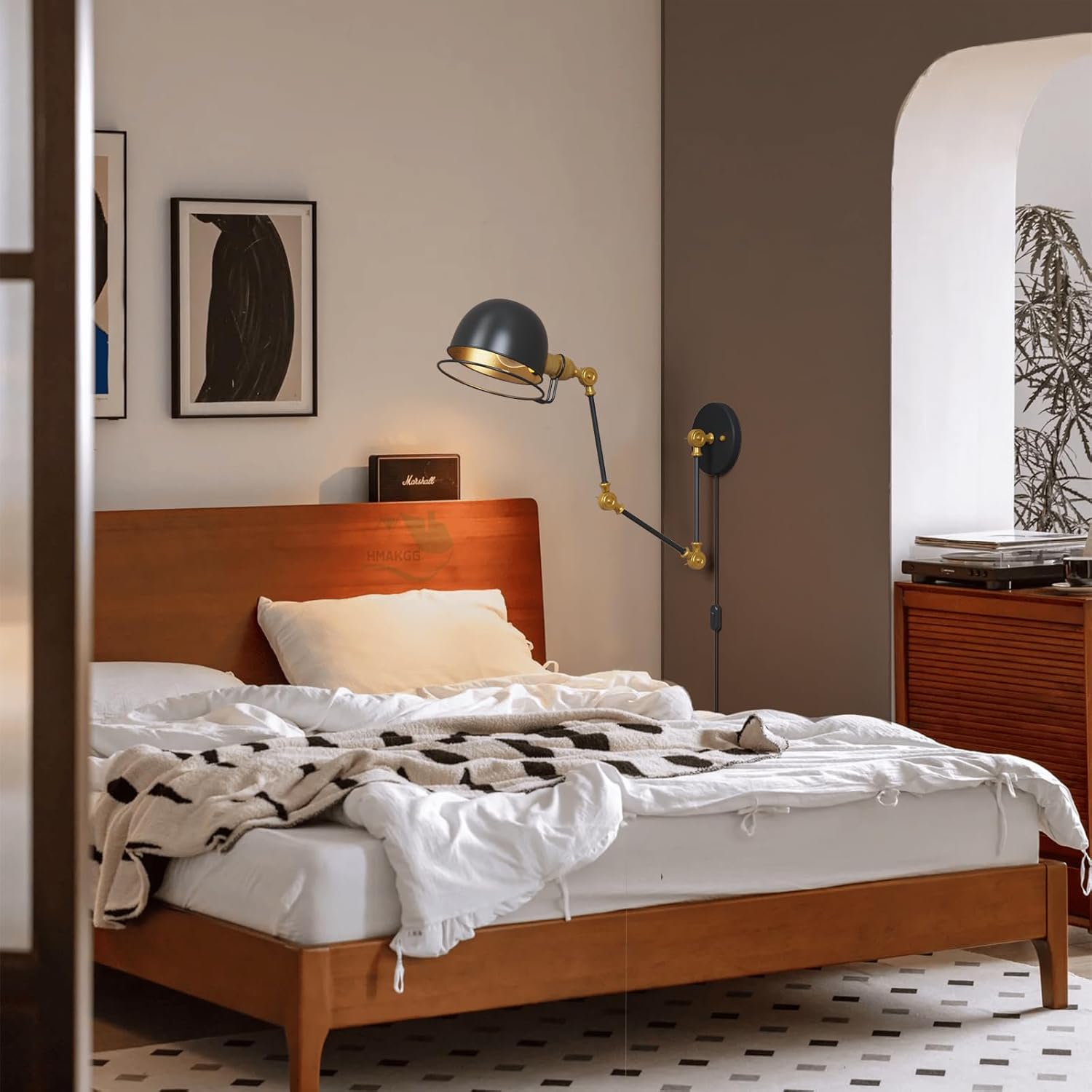 Lampade da Parete con Braccio E27 Vintage, Nera - immagine 3