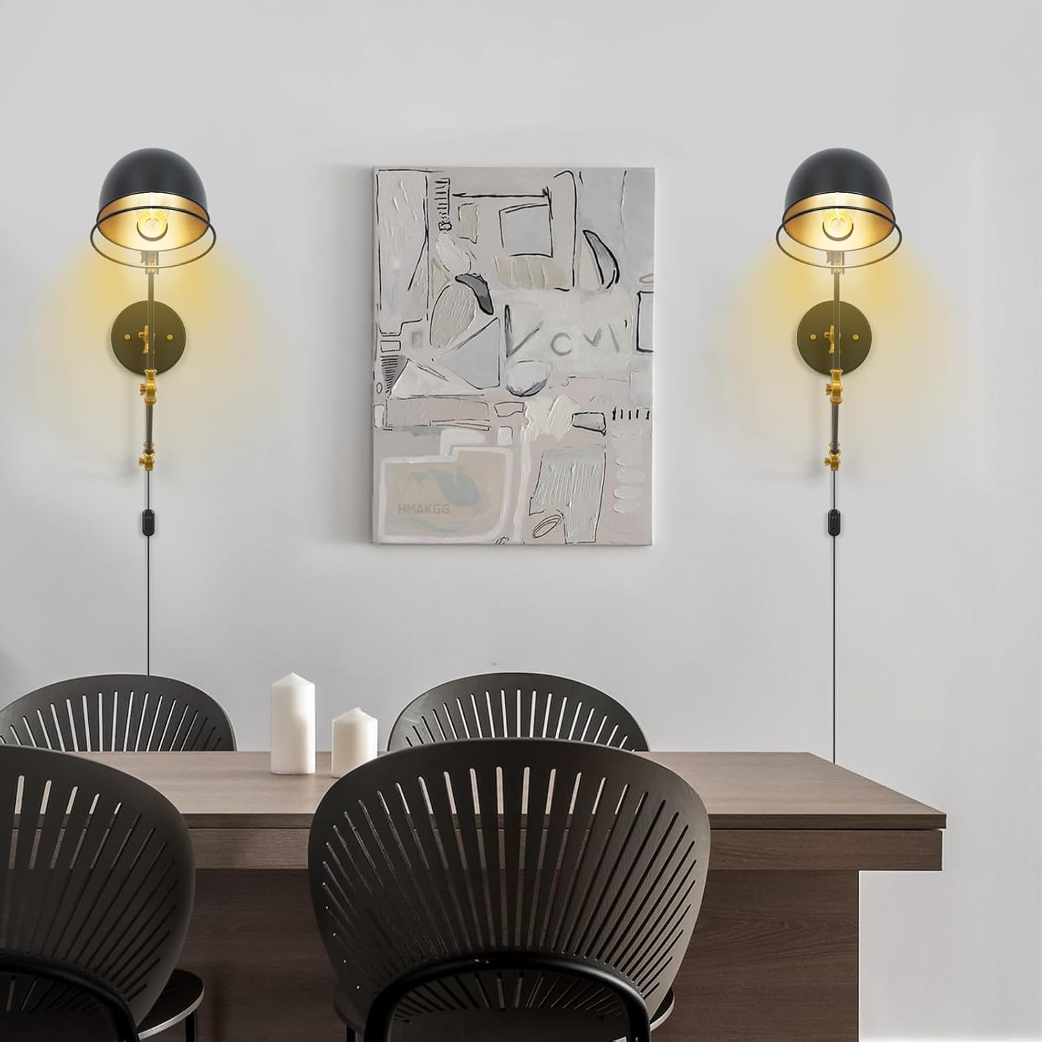 Lampade da Parete con Braccio E27 Vintage, Nera - immagine 7