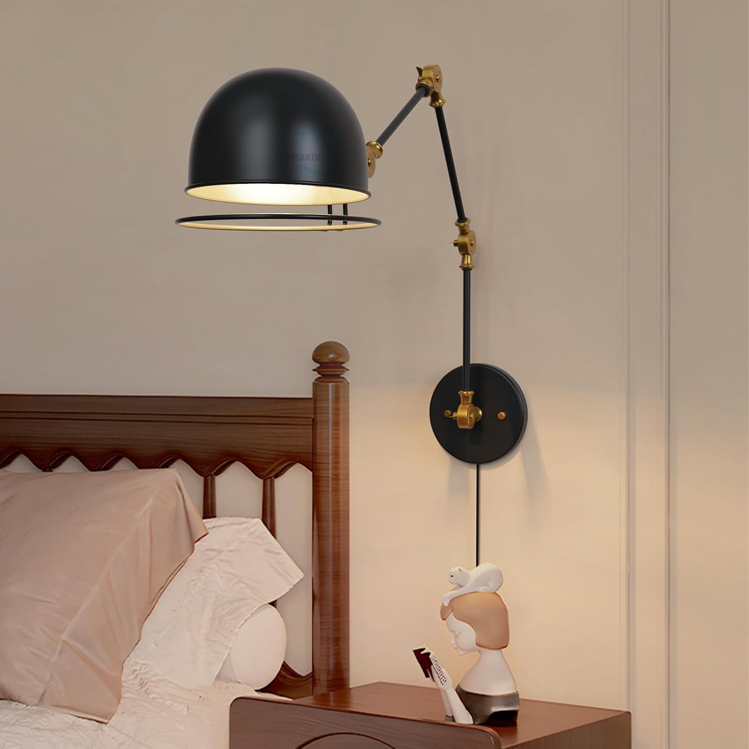 Lampade da Parete con Braccio E27 Vintage, Nera - immagine 8