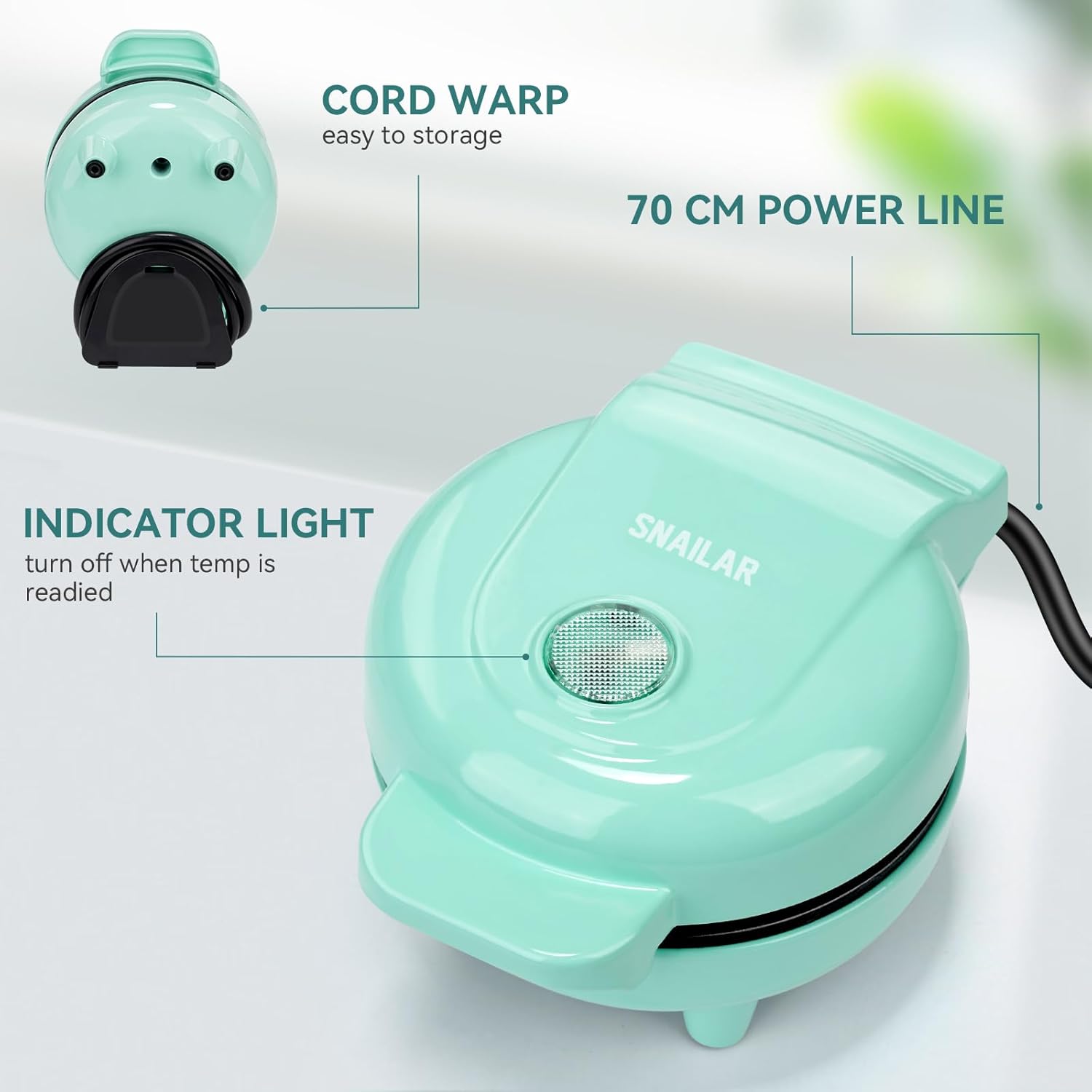 Snailar Mini Macchina per Waffle 550W, Verde - immagine 6