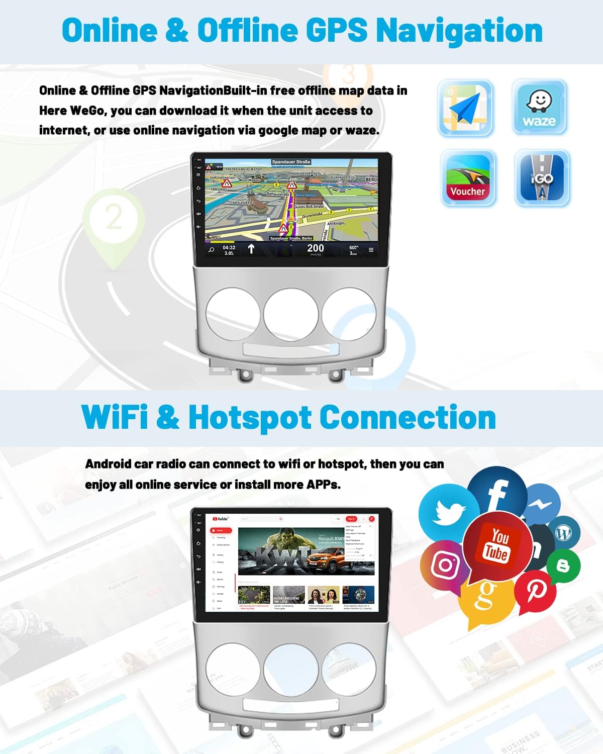 Hikity Autoradio Android 9" per Mazda 5 (2007-2010) - immagine 5