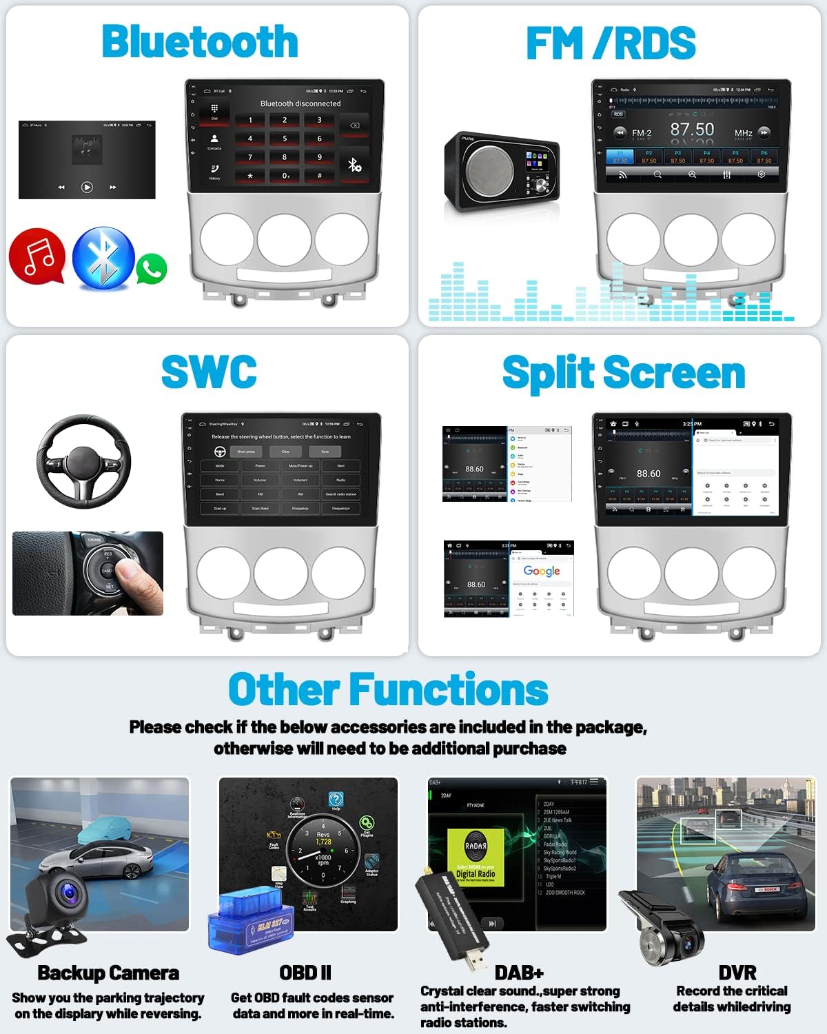 Hikity Autoradio Android 9" per Mazda 5 (2007-2010) - immagine 6