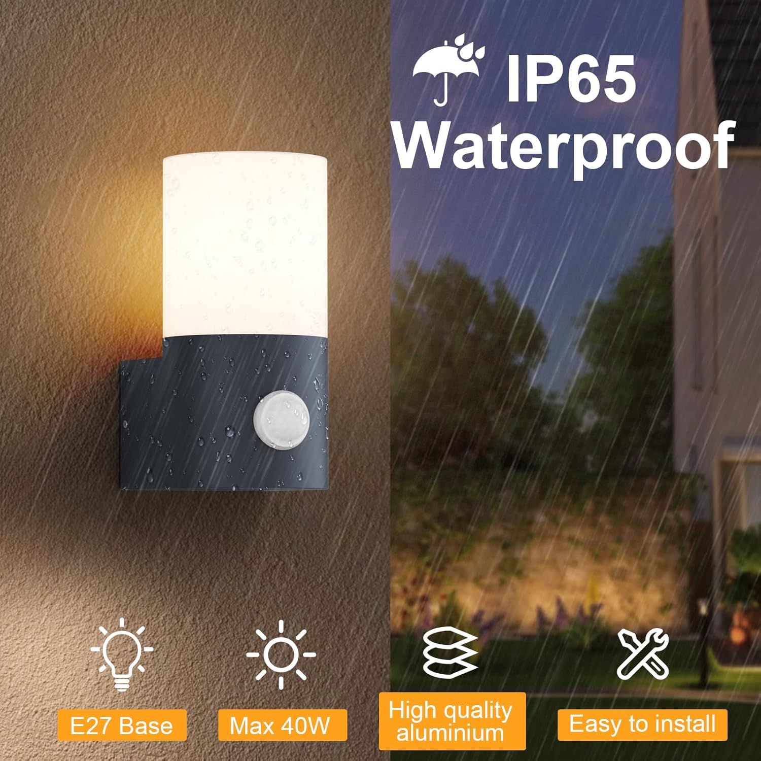 Klighten 2 Applique da Parete E27 con Sensore, Antracite - immagine 3