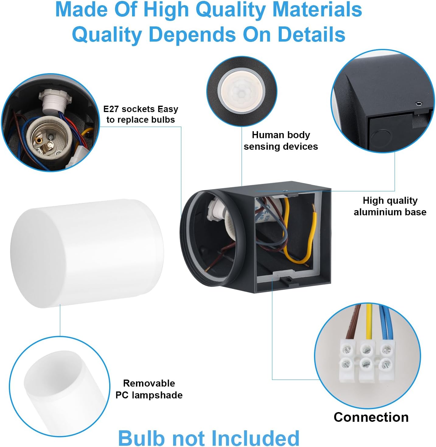 Klighten 2 Applique da Parete E27 con Sensore, Antracite - immagine 5