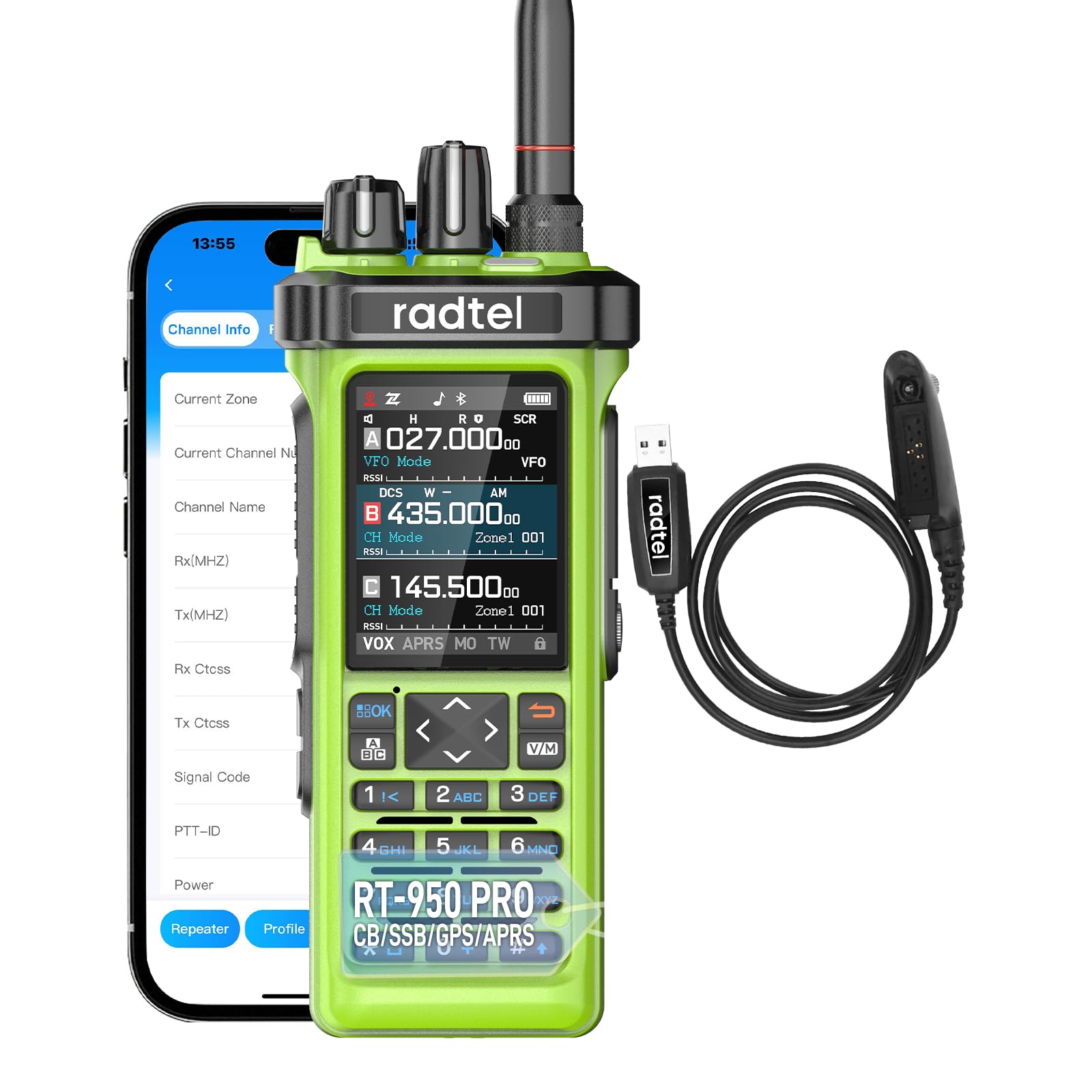 Radtel RT-950 PRO - Radio Amatoriale 10W TX GPS/APRS, Verde