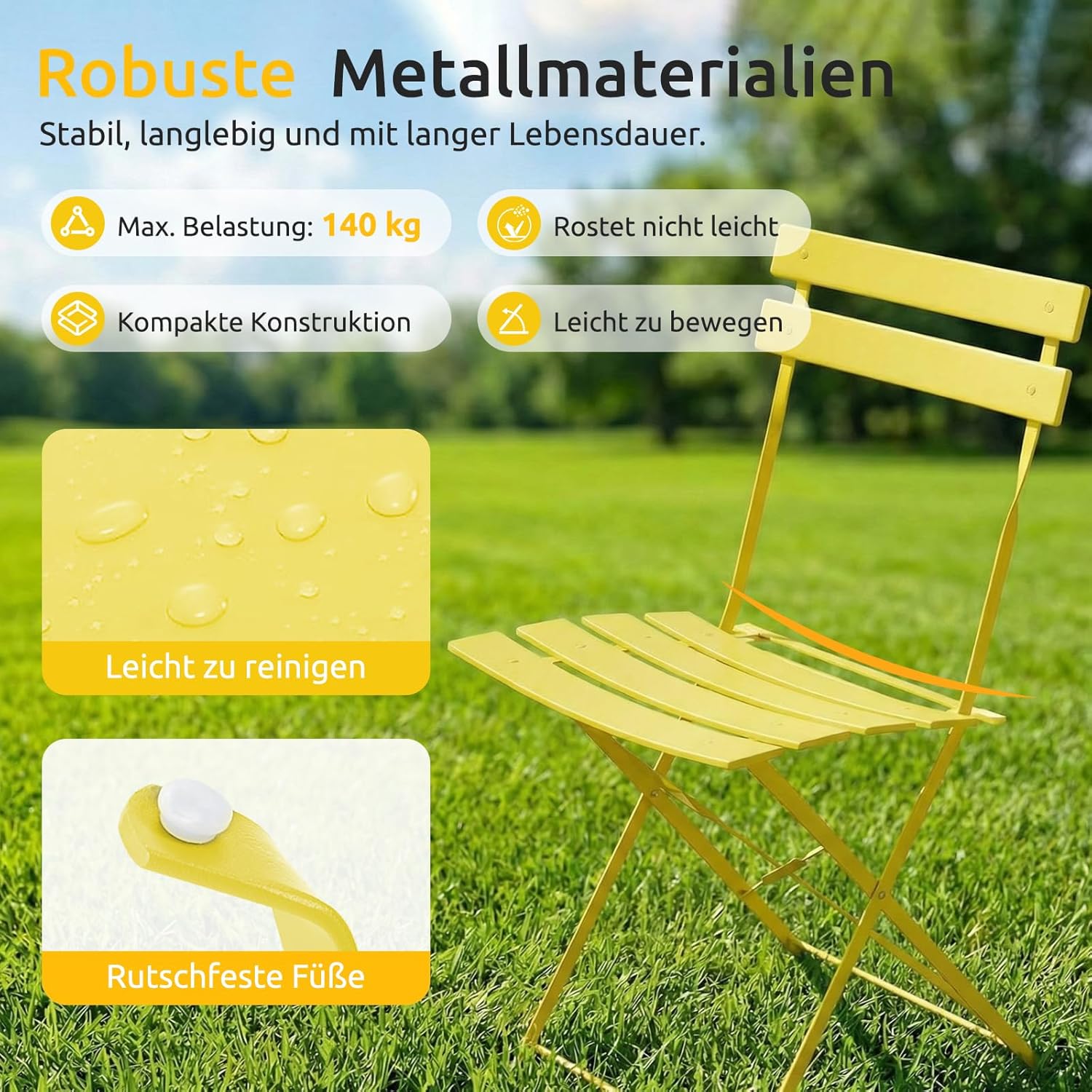 Clevich Set 3 Mobili Pieghevoli per Esterni, Giallo - immagine 4