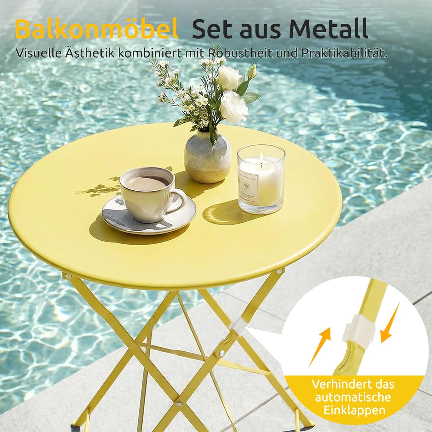 Clevich Set 3 Mobili Pieghevoli per Esterni, Giallo - immagine 5