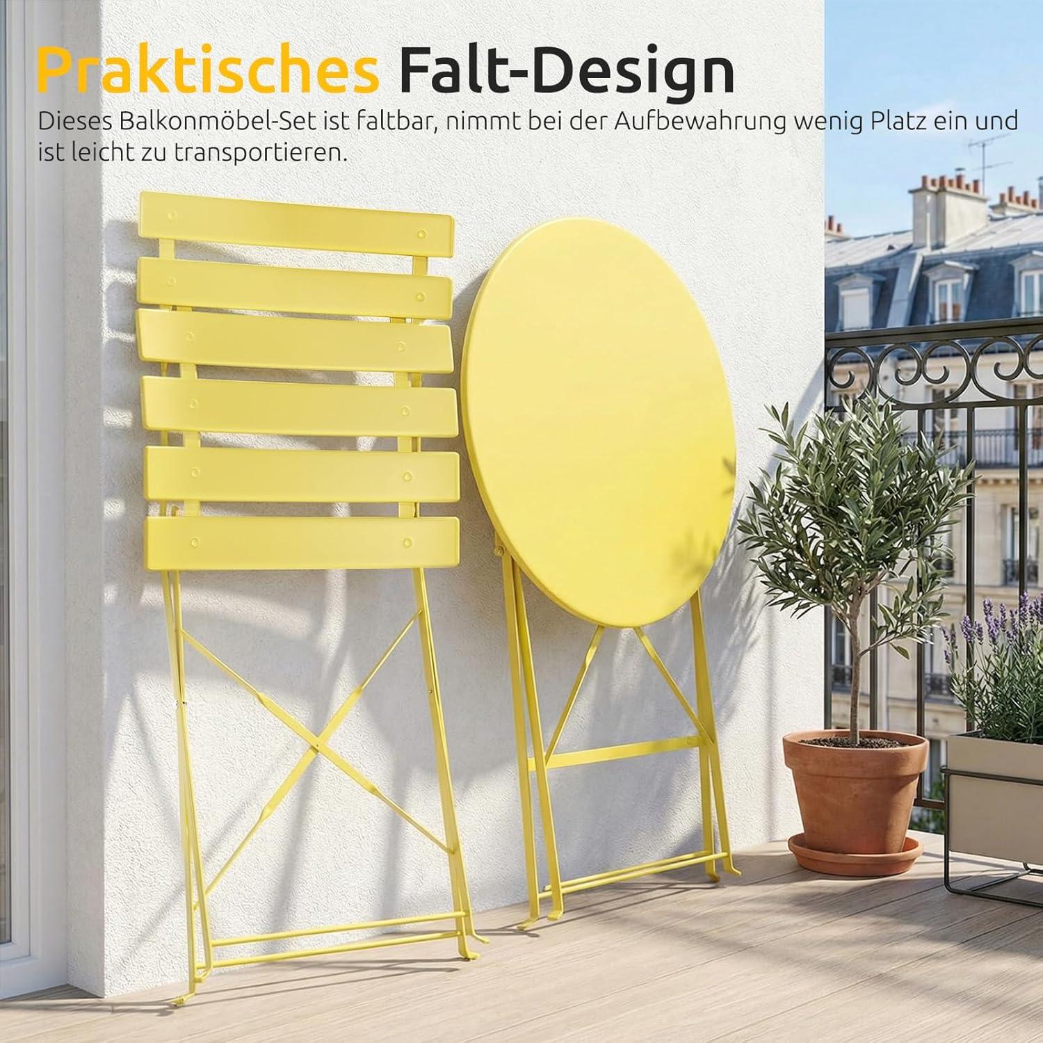 Clevich Set 3 Mobili Pieghevoli per Esterni, Giallo - immagine 6