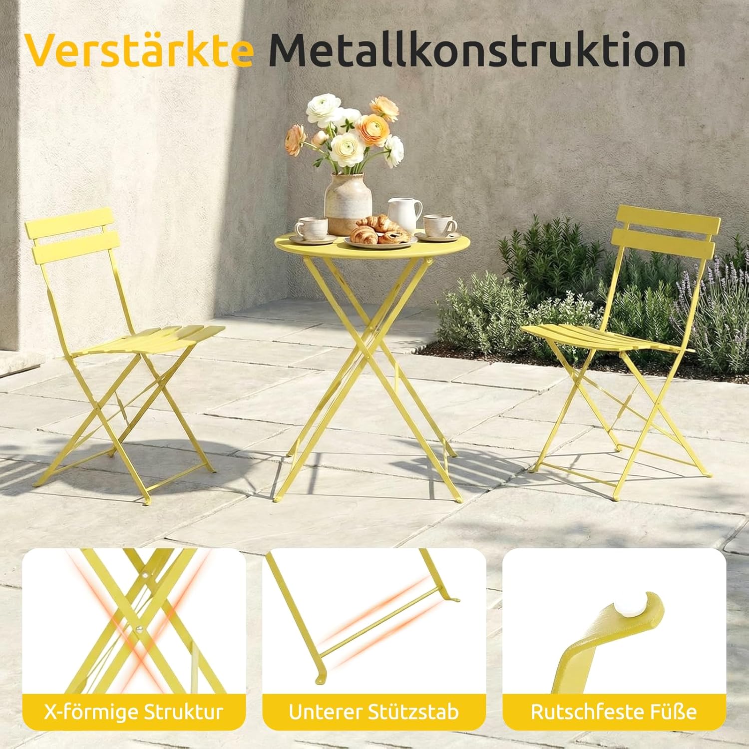 Clevich Set 3 Mobili Pieghevoli per Esterni, Giallo - immagine 8