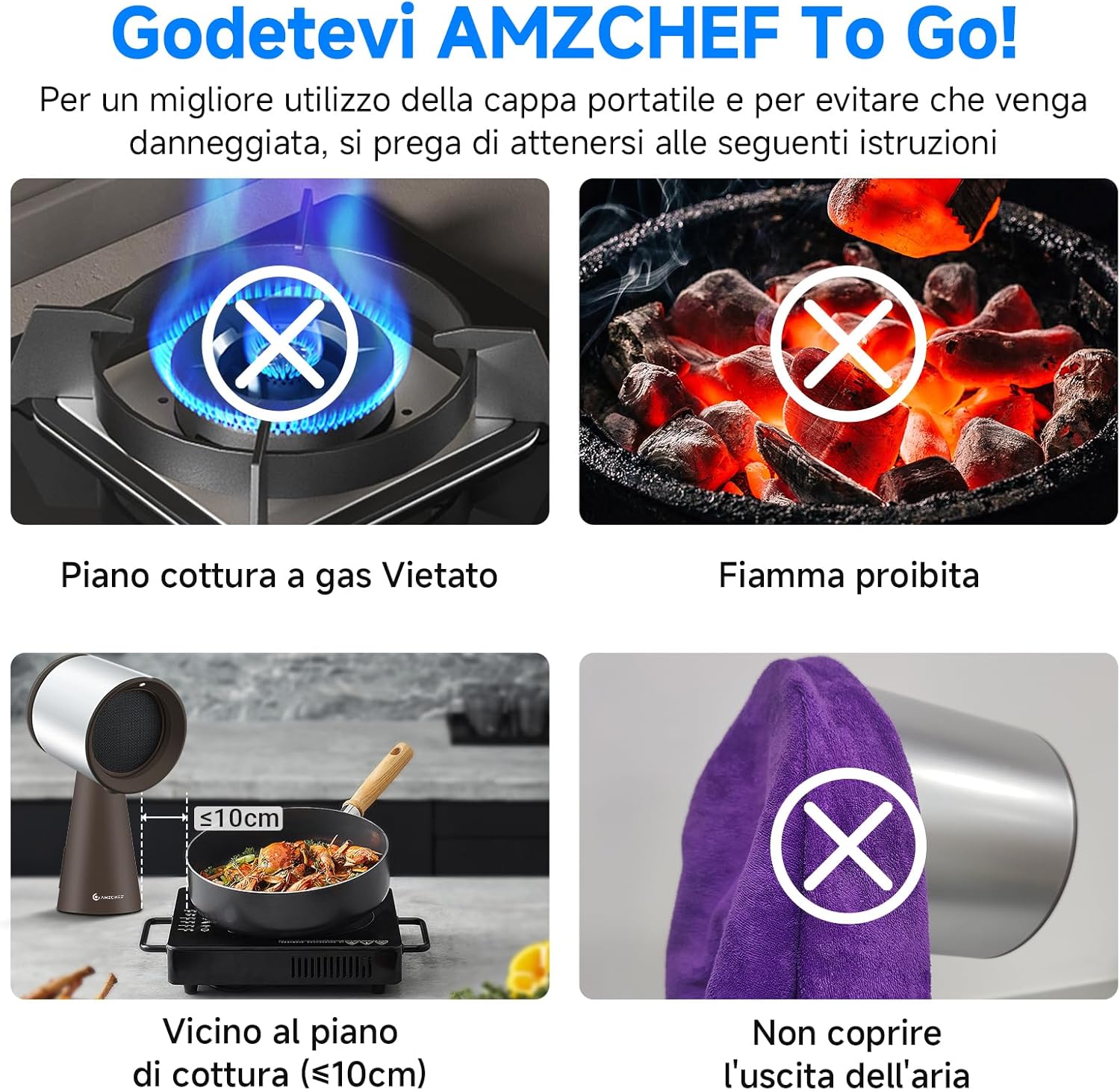 Amzchef Cappa Aspirante Portatile 120m³/h, Marrone - immagine 7