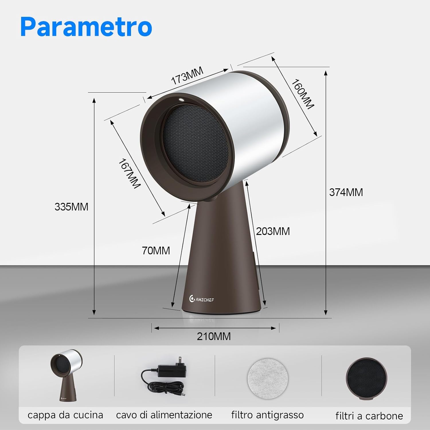 Amzchef Cappa Aspirante Portatile 120m³/h, Marrone - immagine 8
