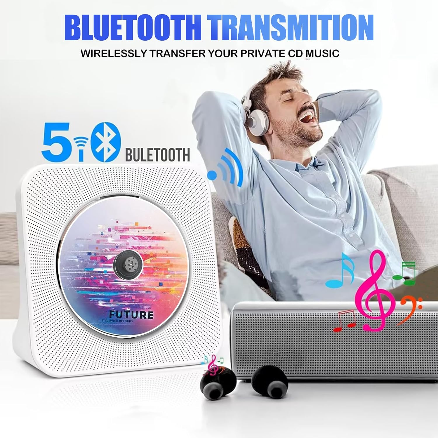 Lettore CD Portatile HIFI con Bluetooth e Radio FM - immagine 2