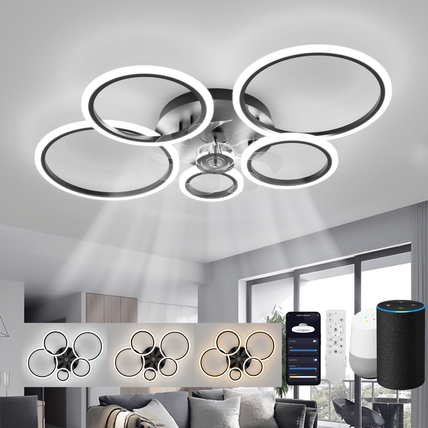 Ycwdcz Plafoniera con Ventilatore da Soffitto