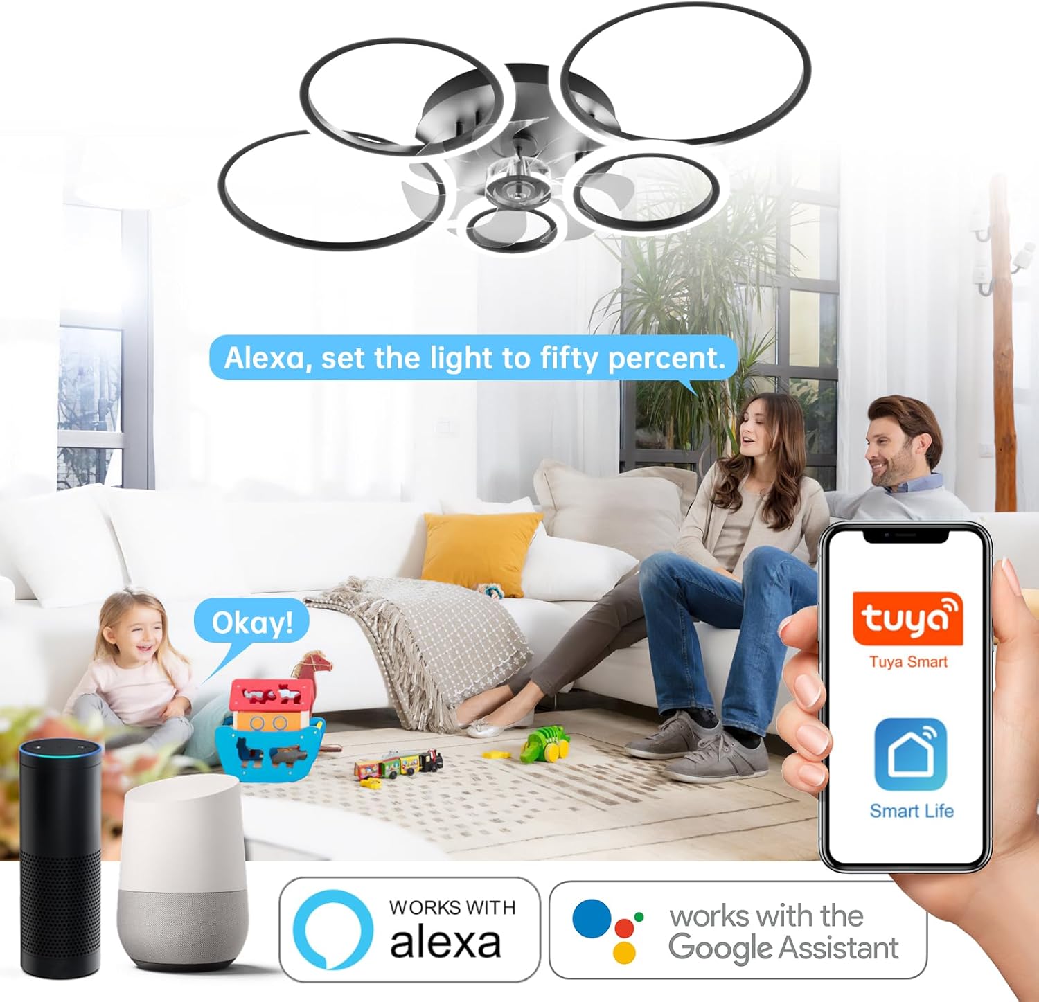 Ycwdcz Plafoniera con Ventilatore da Soffitto - immagine 2