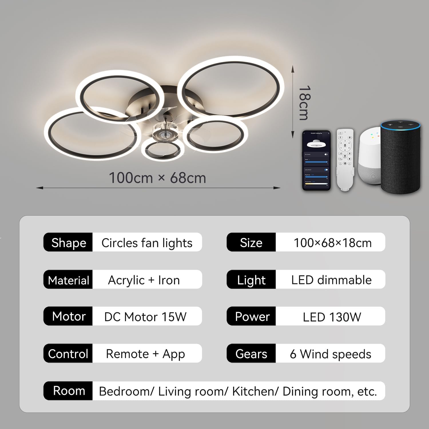 Ycwdcz Plafoniera con Ventilatore da Soffitto - immagine 6