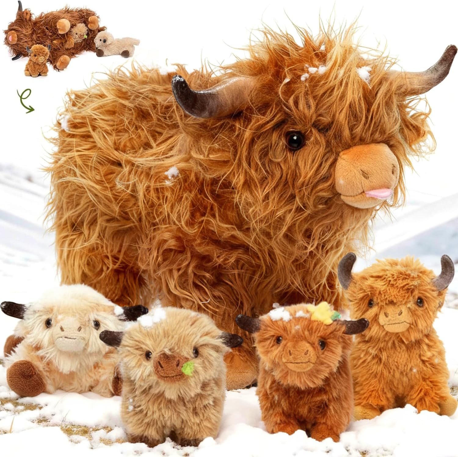 OUOZZZ Highland Cow Teddy - Madre con 4 Peluche - immagine 1