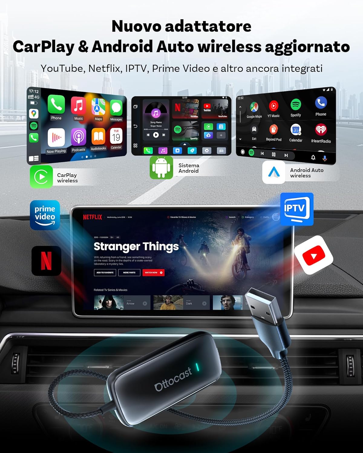 Ottocast 2025 Adattatore CarPlay & Android Auto Wireless - immagine 3