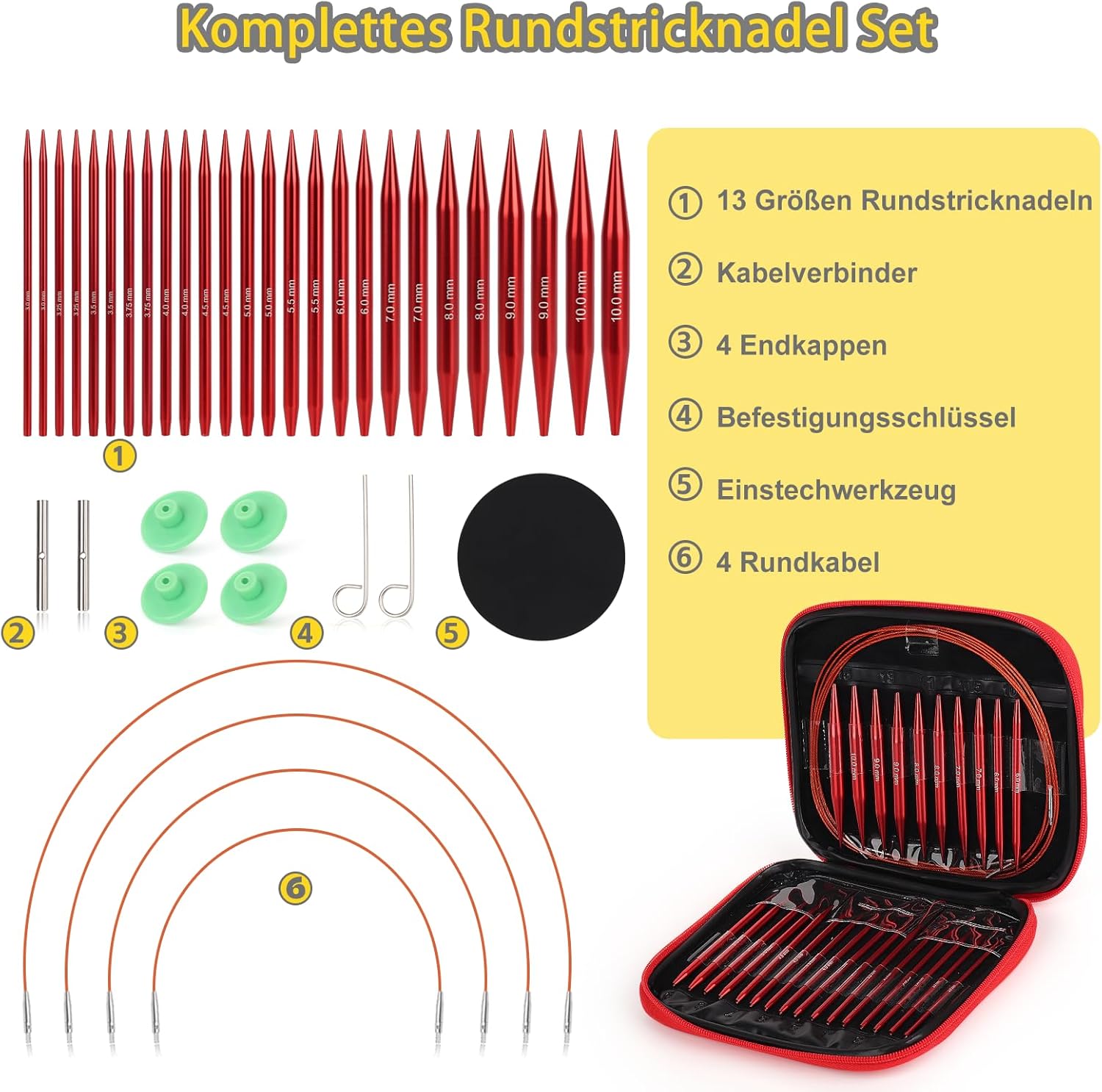Coopay Set Ferri Circolari Intercambiabili in Alluminio, Rosso - immagine 2