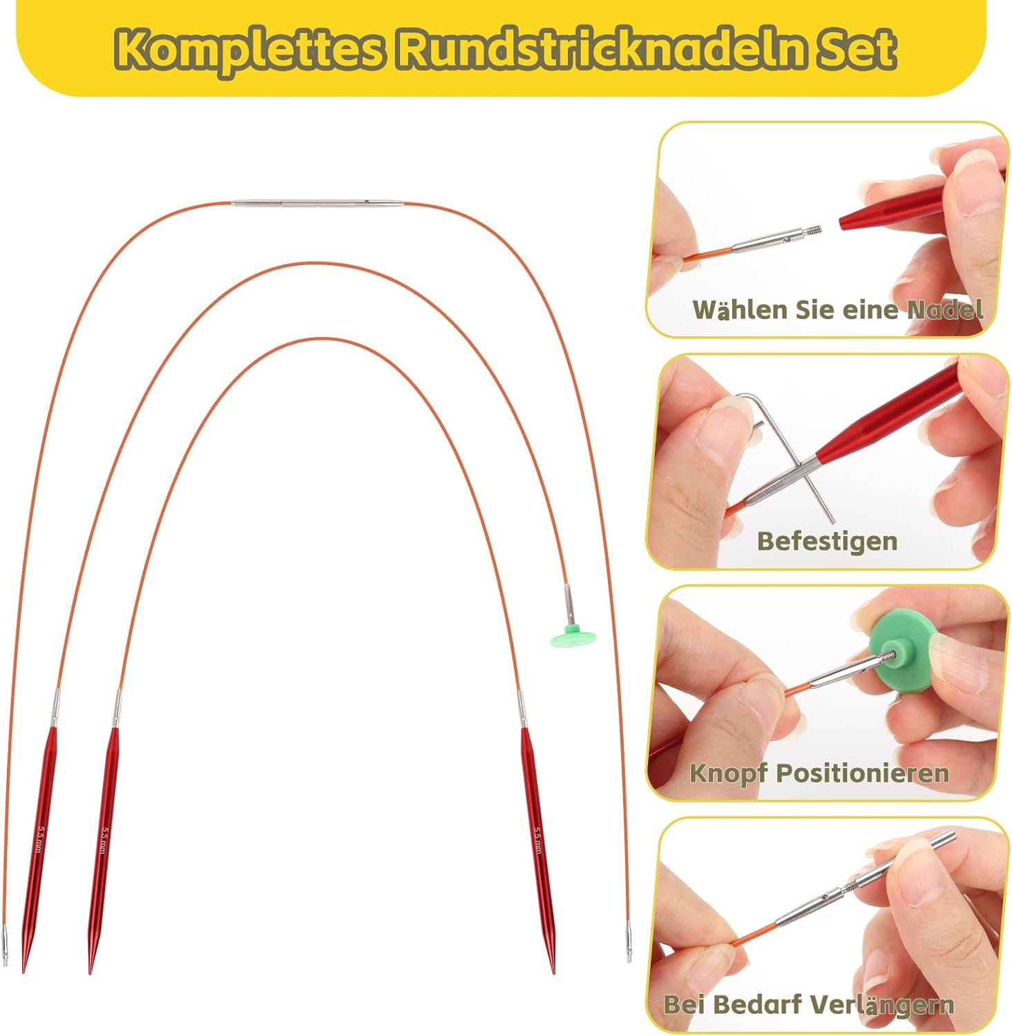 Coopay Set Ferri Circolari Intercambiabili in Alluminio, Rosso - immagine 3