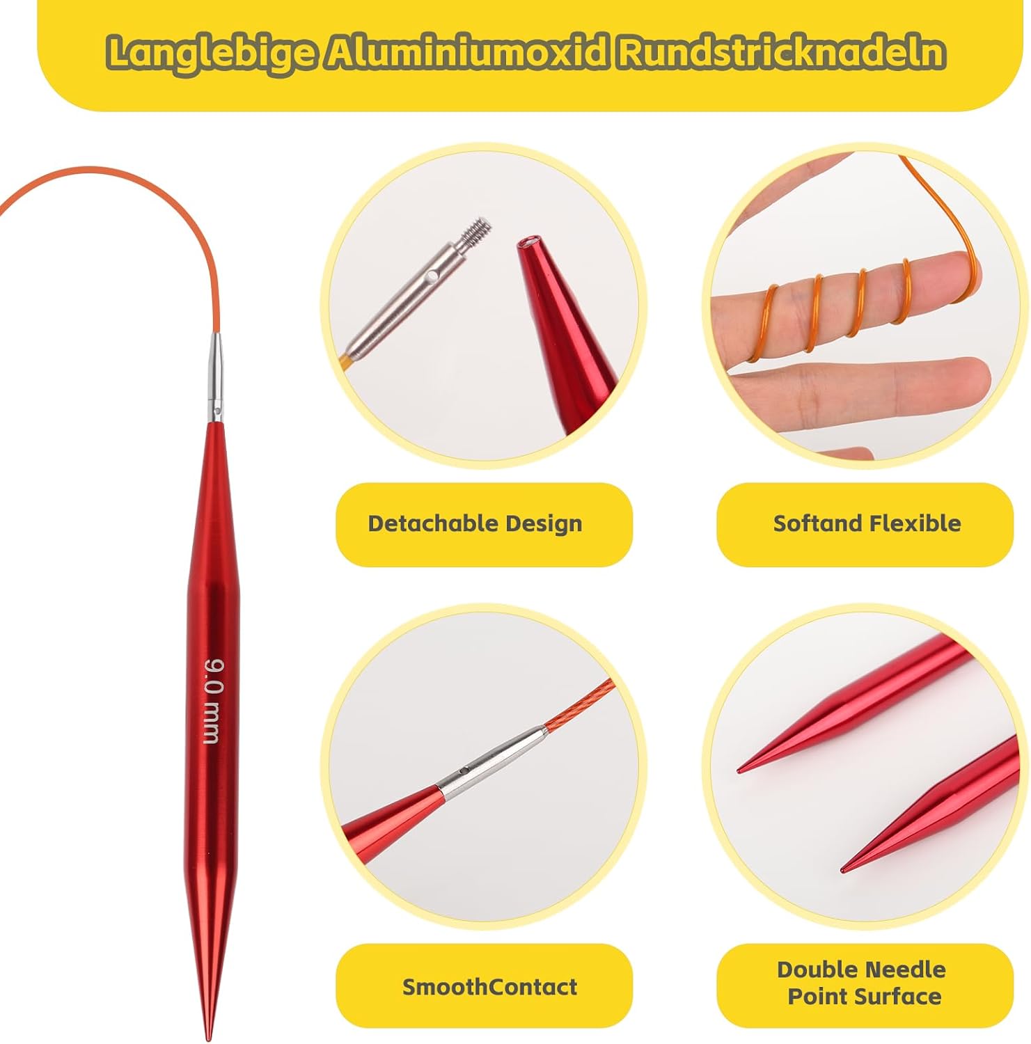 Coopay Set Ferri Circolari Intercambiabili in Alluminio, Rosso - immagine 4