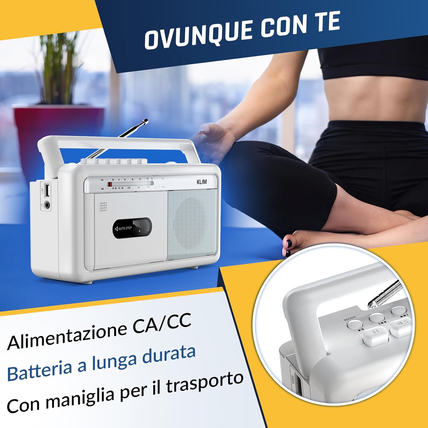 Klim Lettore Cassette Audio Boombox - Bianco Gelo - immagine 5