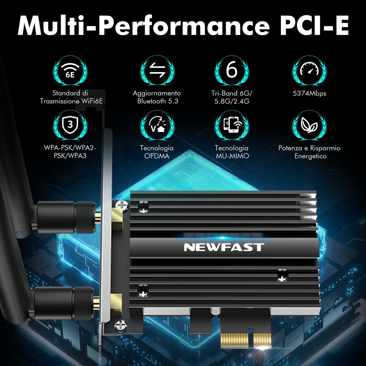 NEWFAST Scheda WiFi 6E PCIe 5374Mbps per PC Fisso - immagine 2