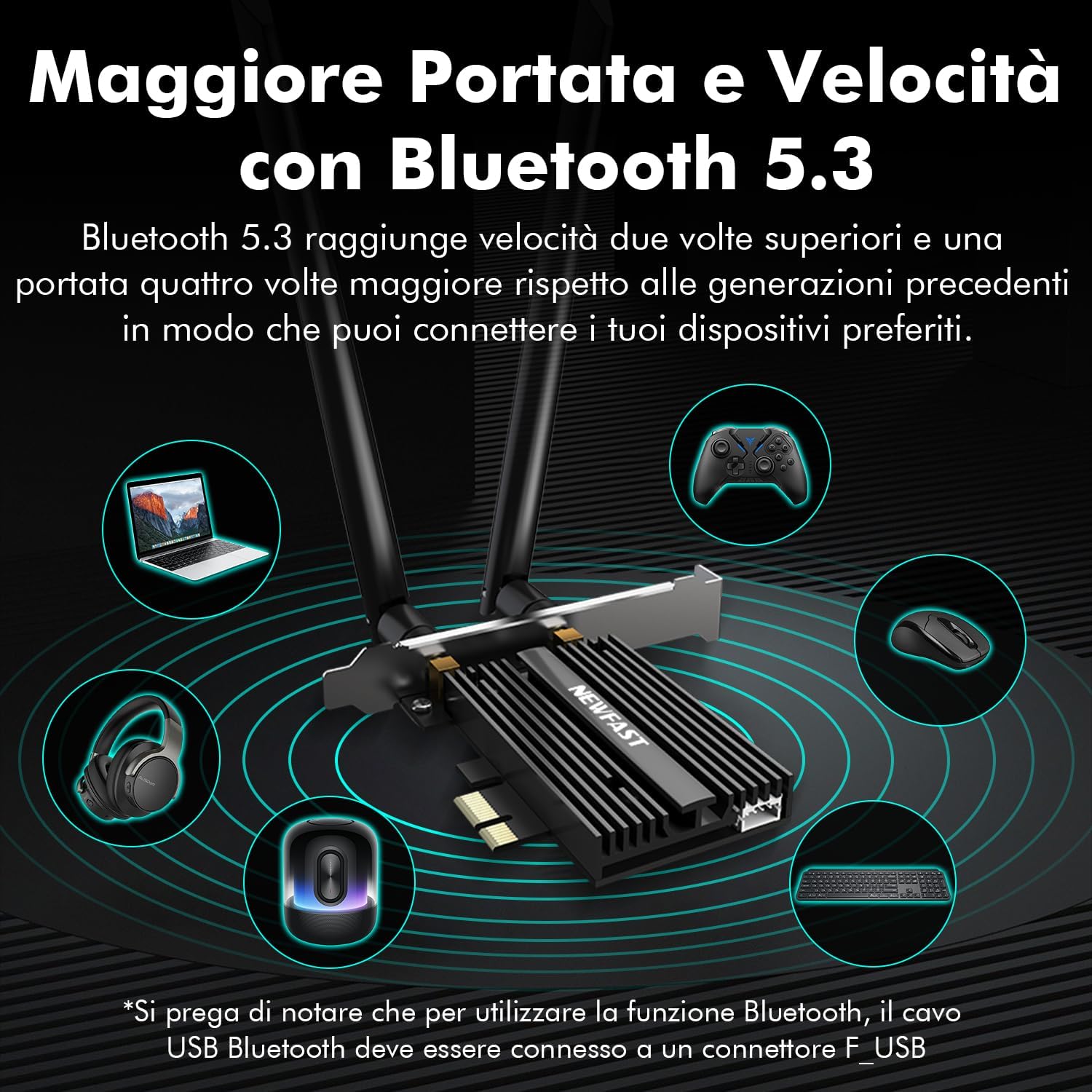 NEWFAST Scheda WiFi 6E PCIe 5374Mbps per PC Fisso - immagine 4