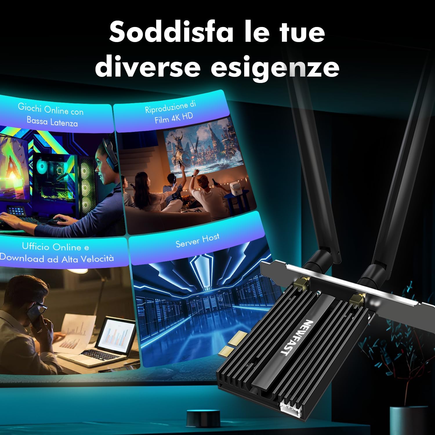 NEWFAST Scheda WiFi 6E PCIe 5374Mbps per PC Fisso - immagine 8
