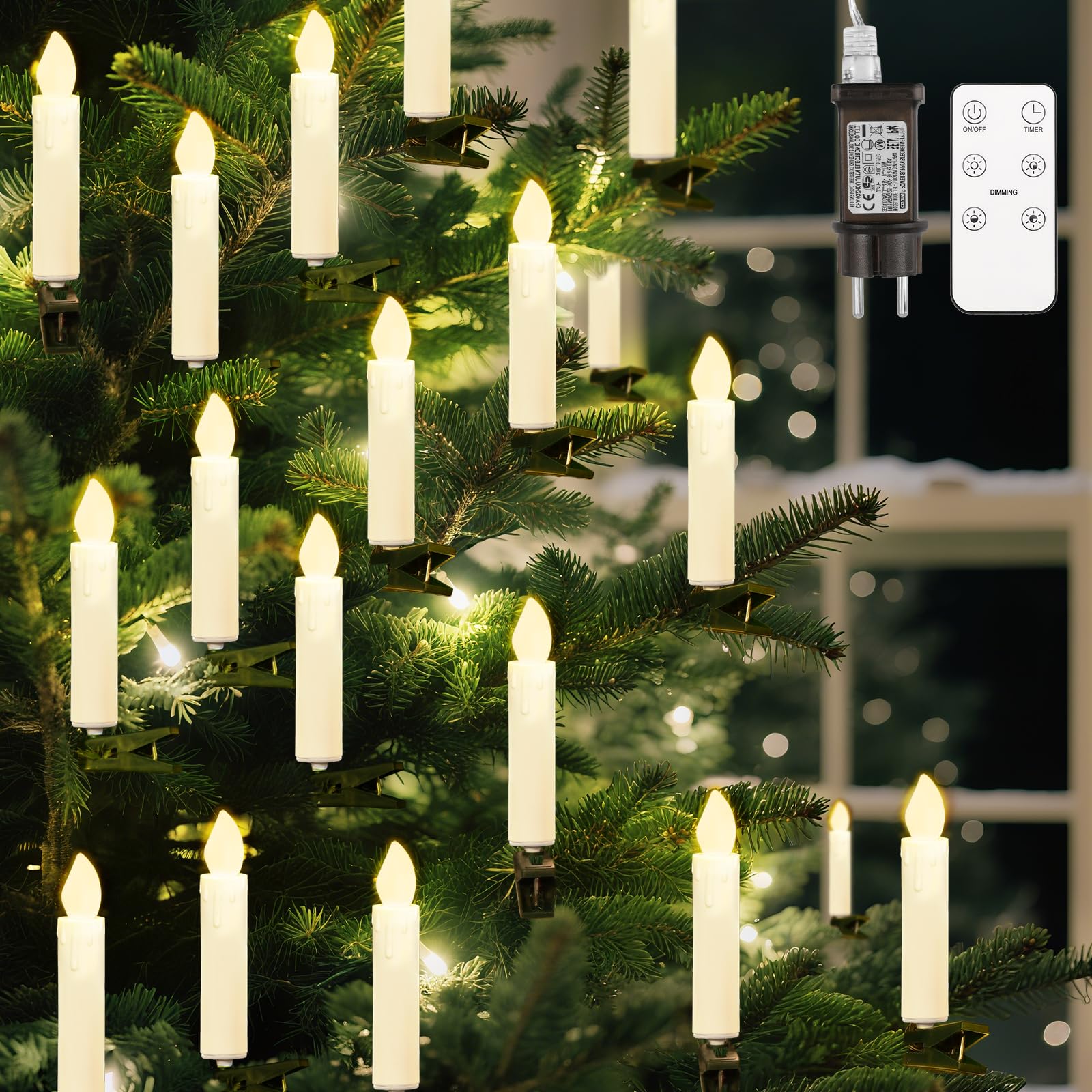 Lewondr 30 LED Candele per Albero di Natale, Beige