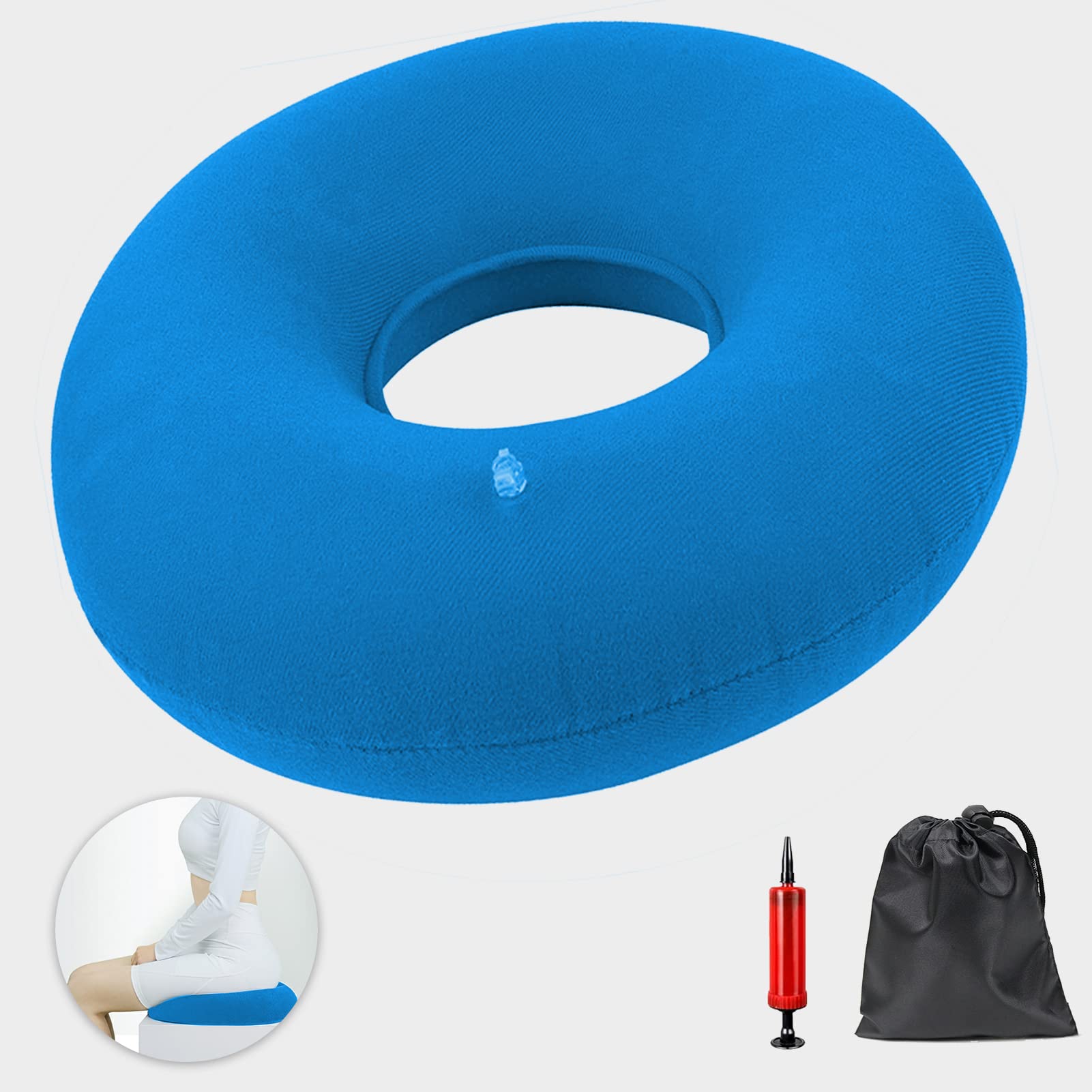 Cuscino Rotondo Ortopedico Gonfiabile con Pompa, Blu